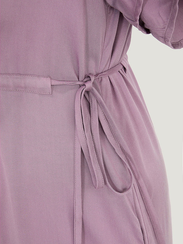 Solid V Neck Ruffle Tiered Sleeve Pocket Drawstring Dress - Image 6