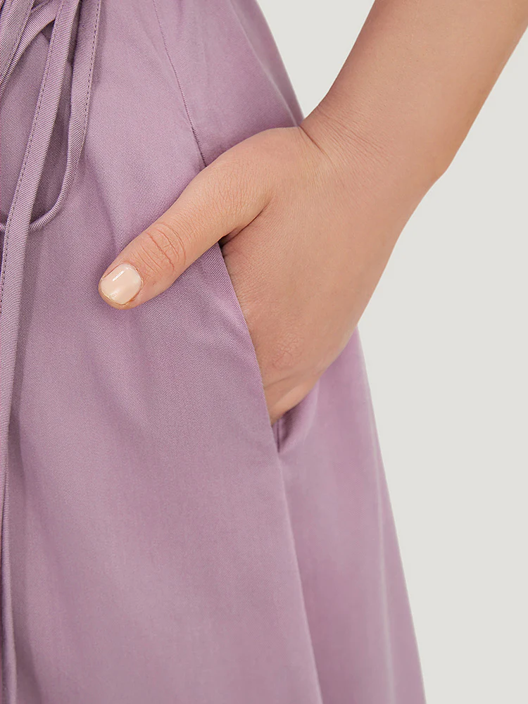 Solid V Neck Ruffle Tiered Sleeve Pocket Drawstring Dress - Image 8
