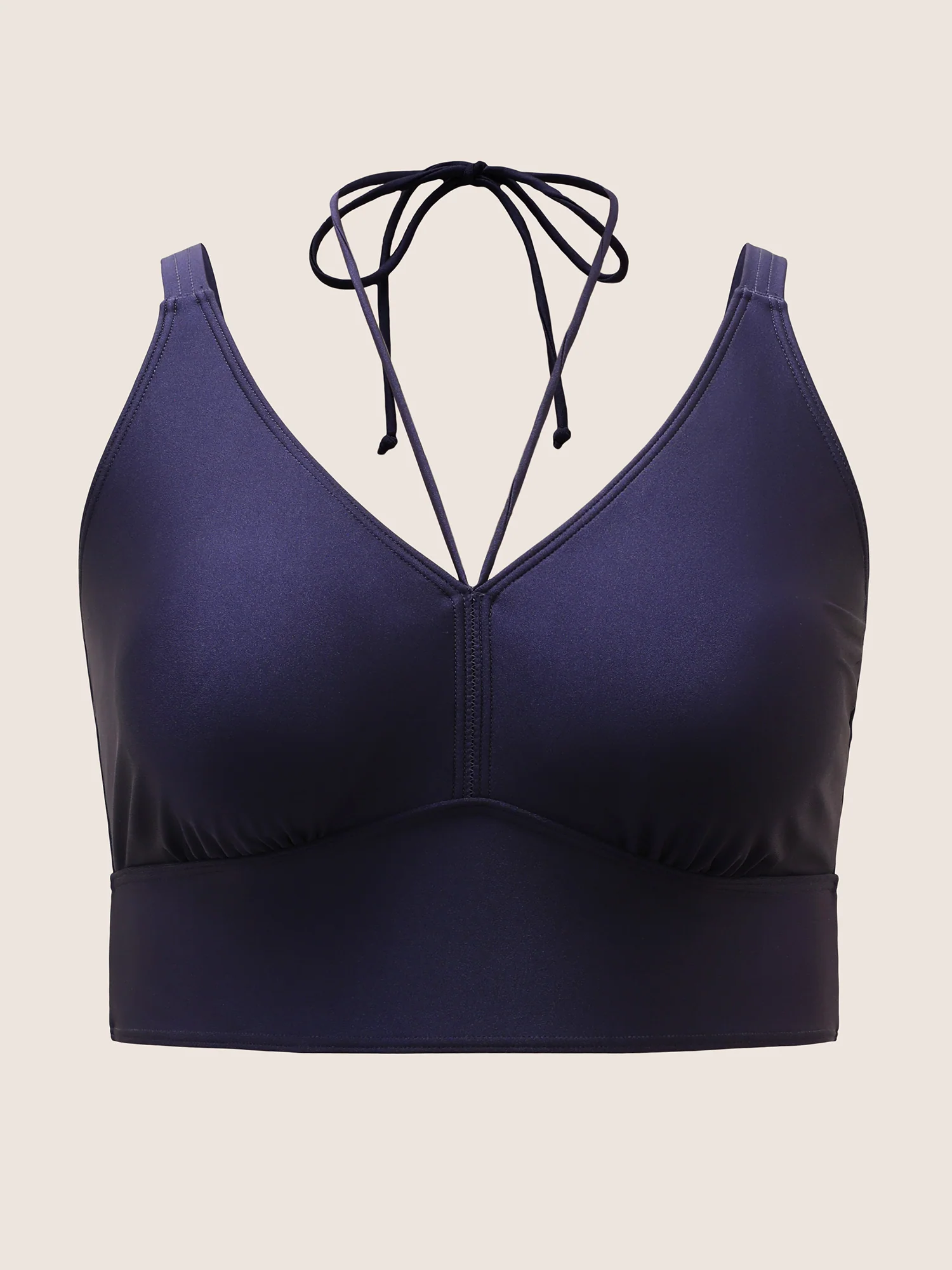 Solid V Neck Tie Knot Adjustable Straps Swim Top - Image 7