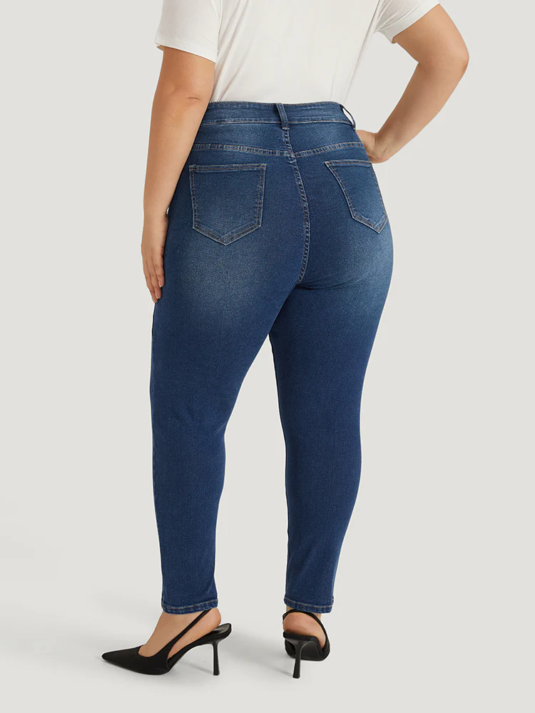 Solid Very Stretchy Patchwork High Rise Jeans - Image 6