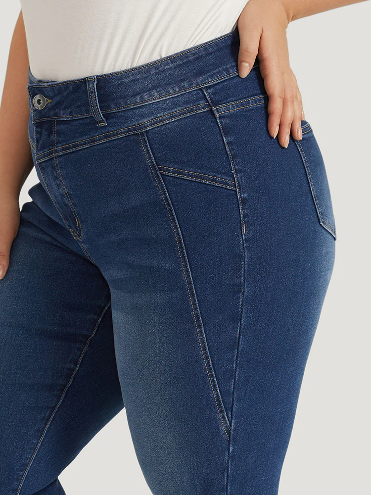 Solid Very Stretchy Patchwork High Rise Jeans - Image 7