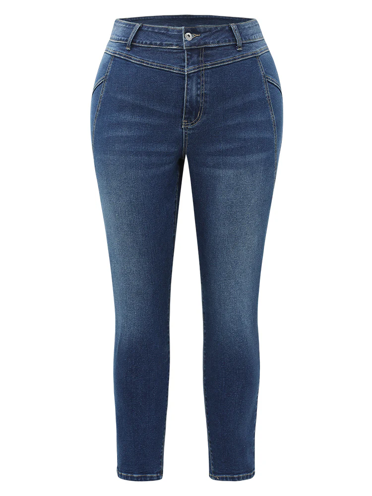 Solid Very Stretchy Patchwork High Rise Jeans - Image 9