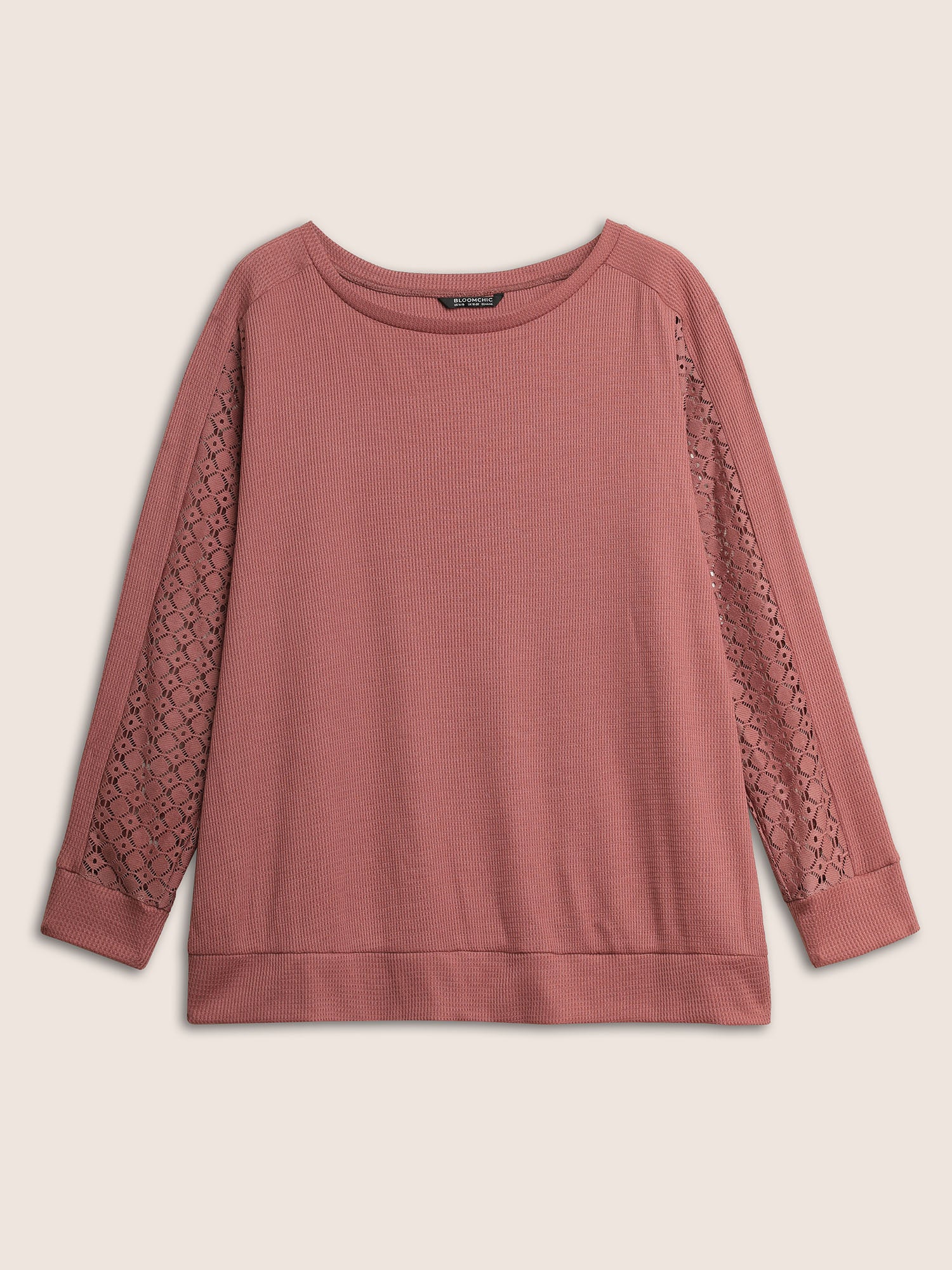 Solid Waffle Knit Lace Panel Sweatshirt - Image 6