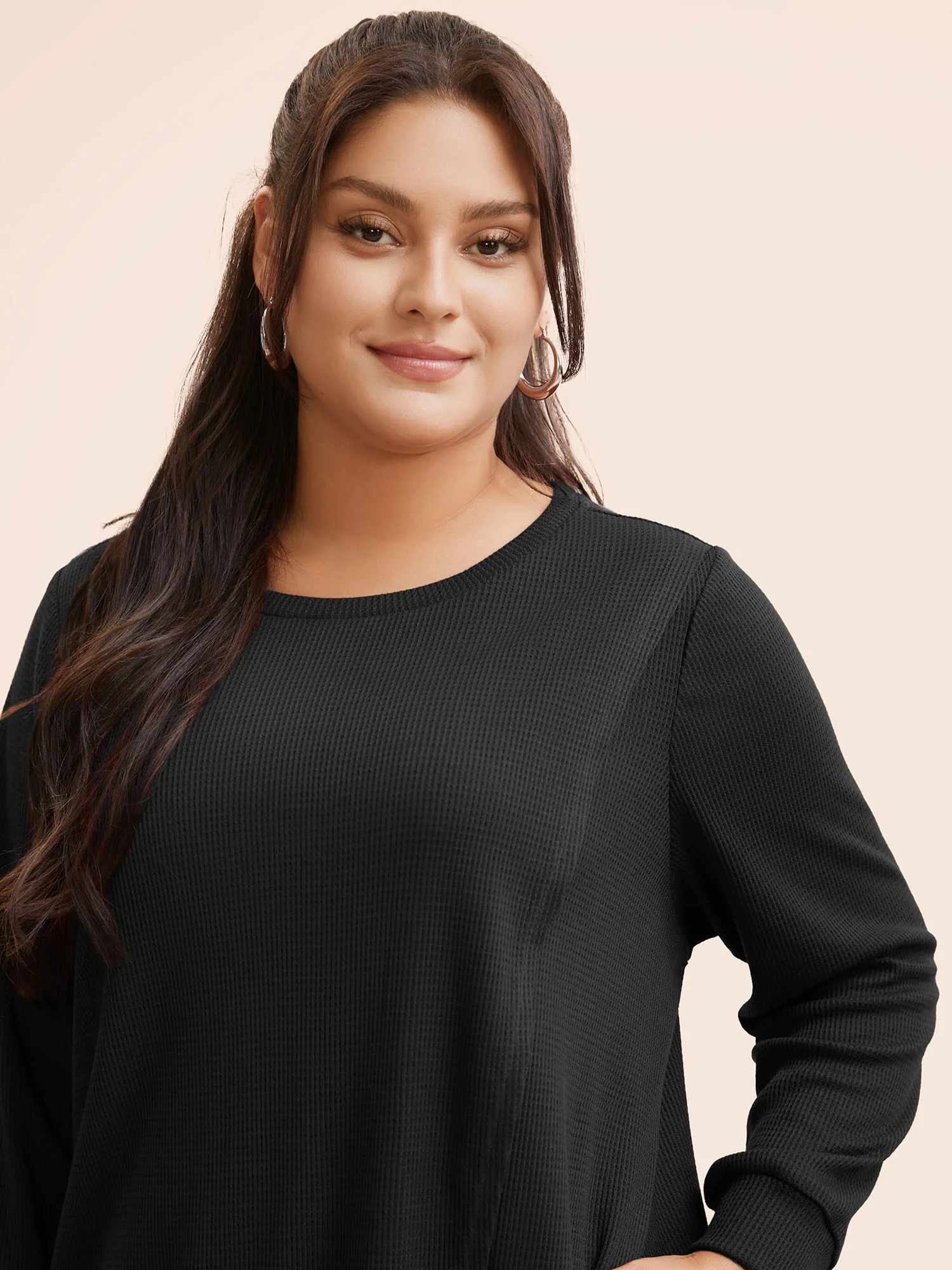 Solid Waffle Knit Overlap Hem T-shirt - Image 11