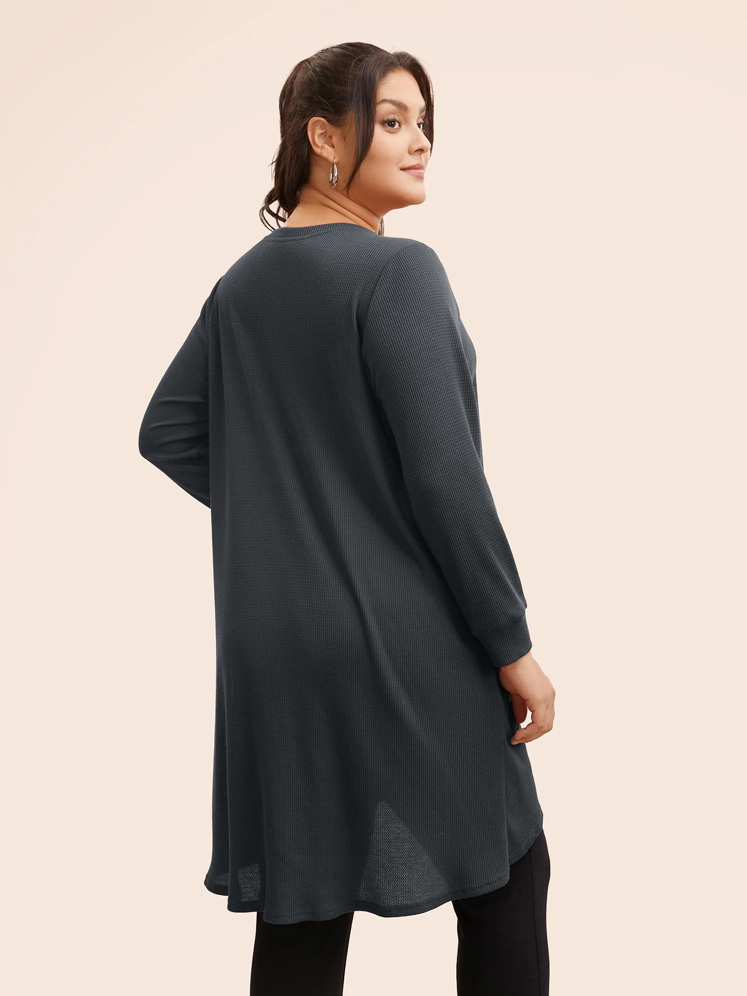 Solid Waffle Knit Overlap Hem T-shirt - Image 13