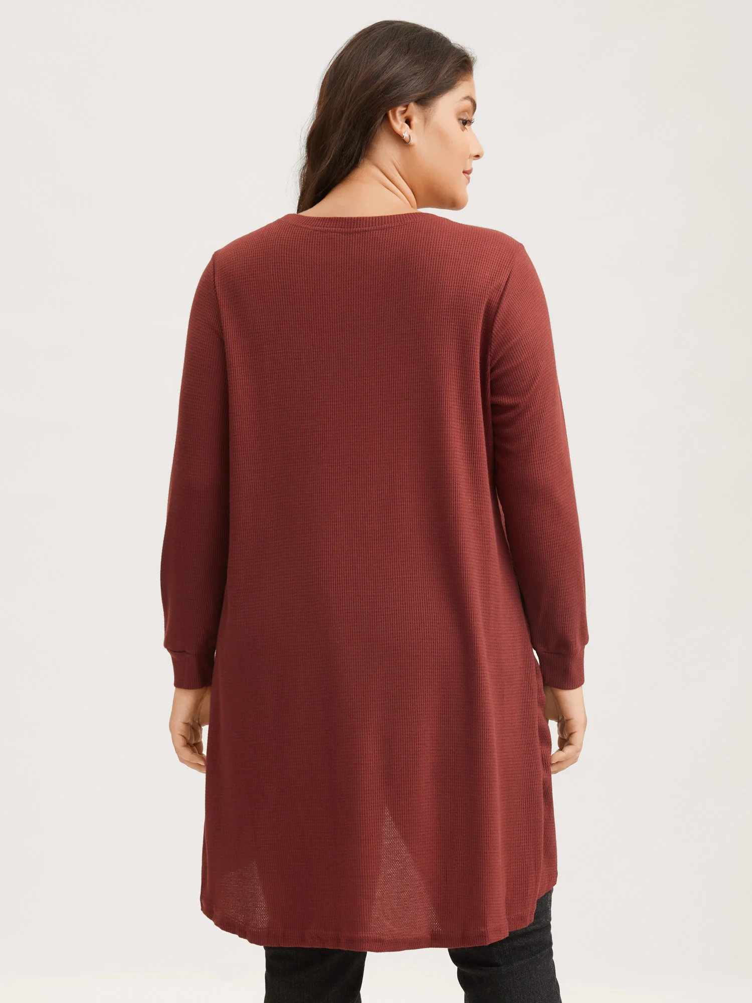 Solid Waffle Knit Overlap Hem T-shirt - Image 20