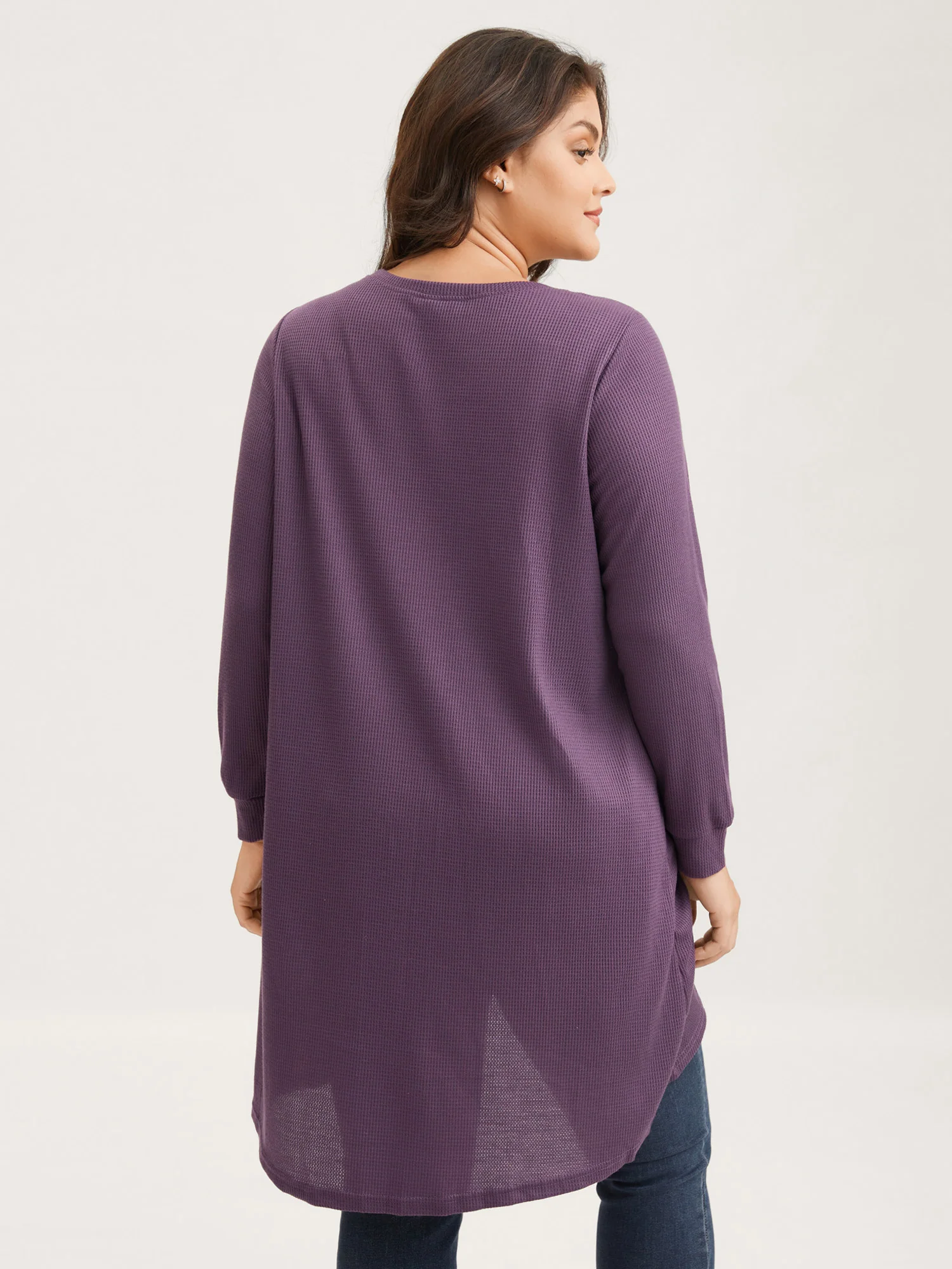 Solid Waffle Knit Overlap Hem T-shirt - Image 4