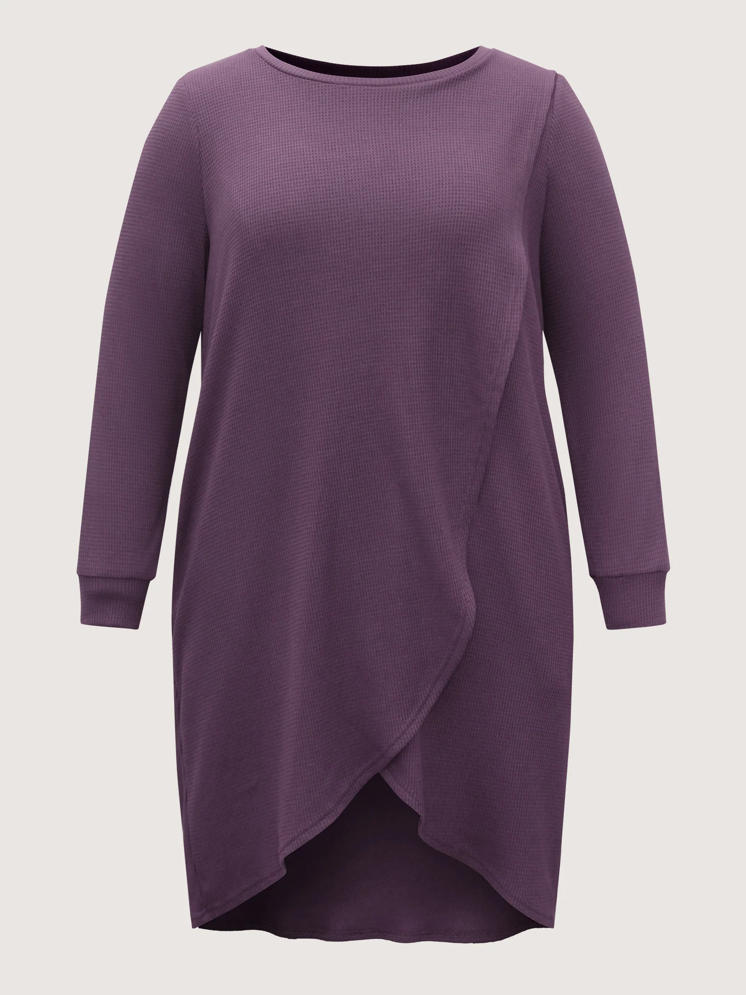 Solid Waffle Knit Overlap Hem T-shirt - Image 7