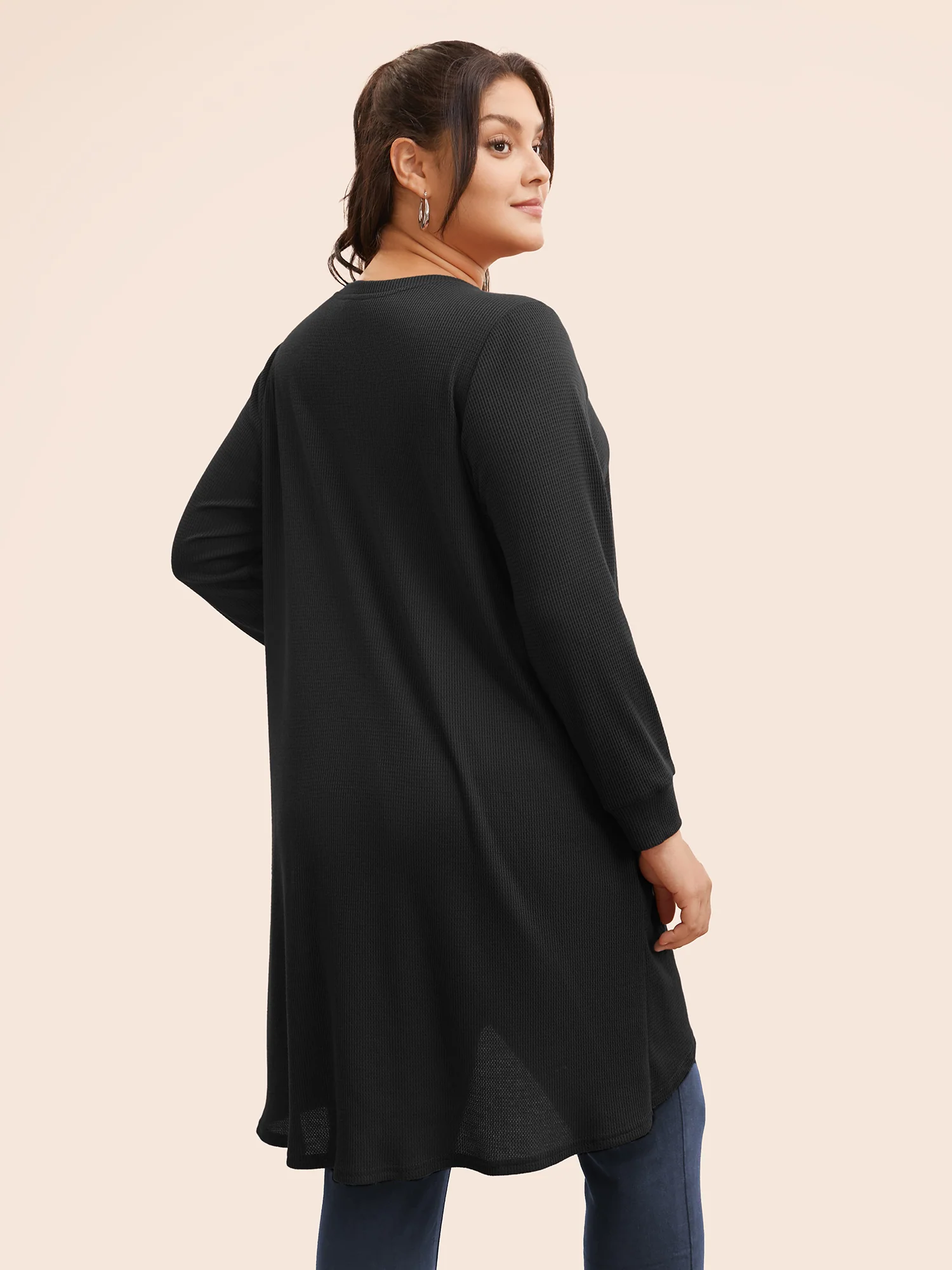Solid Waffle Knit Overlap Hem T-shirt - Image 9
