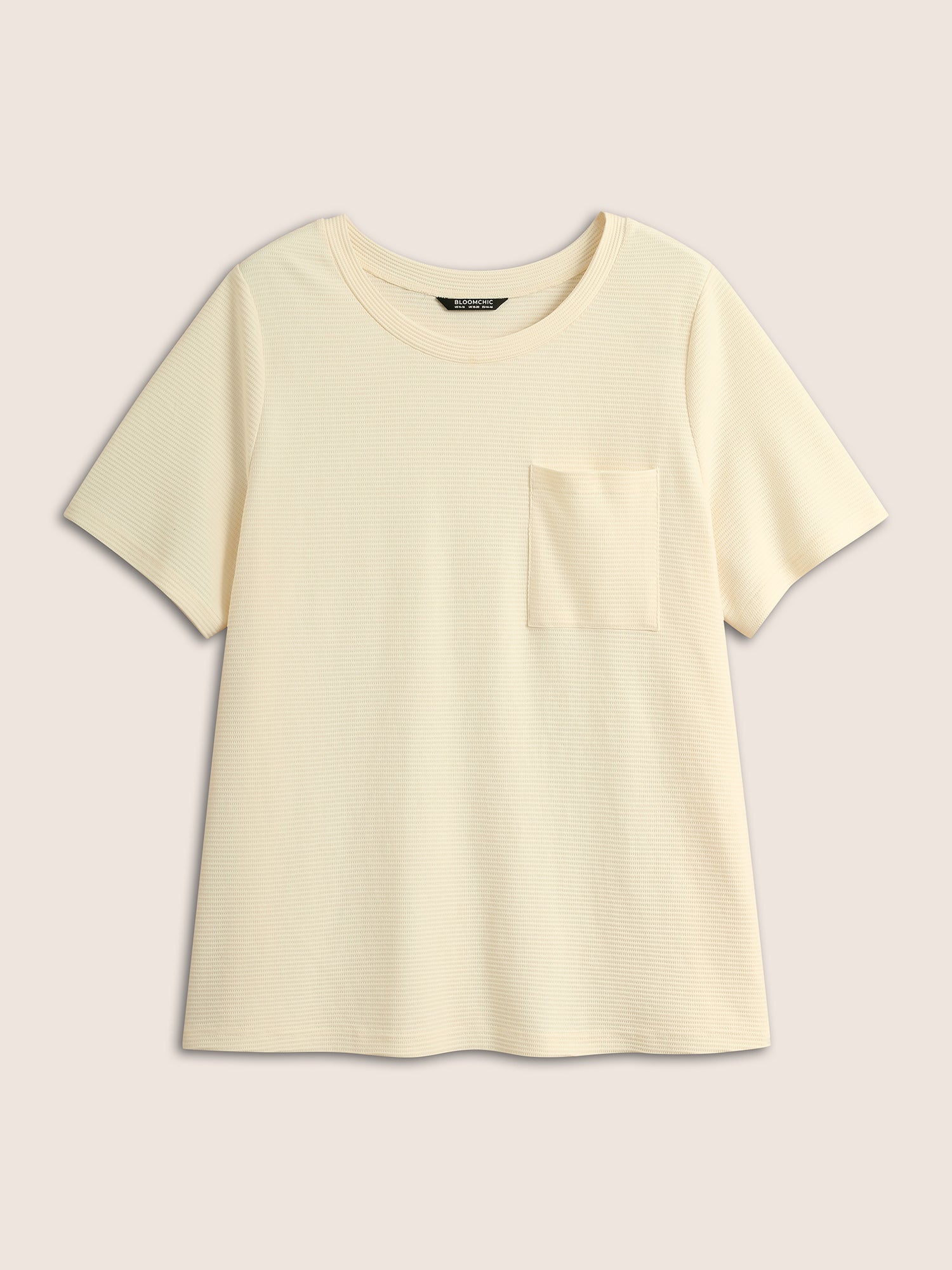 Solid Waffle Knit Patched Pocket T-shirt - Image 7