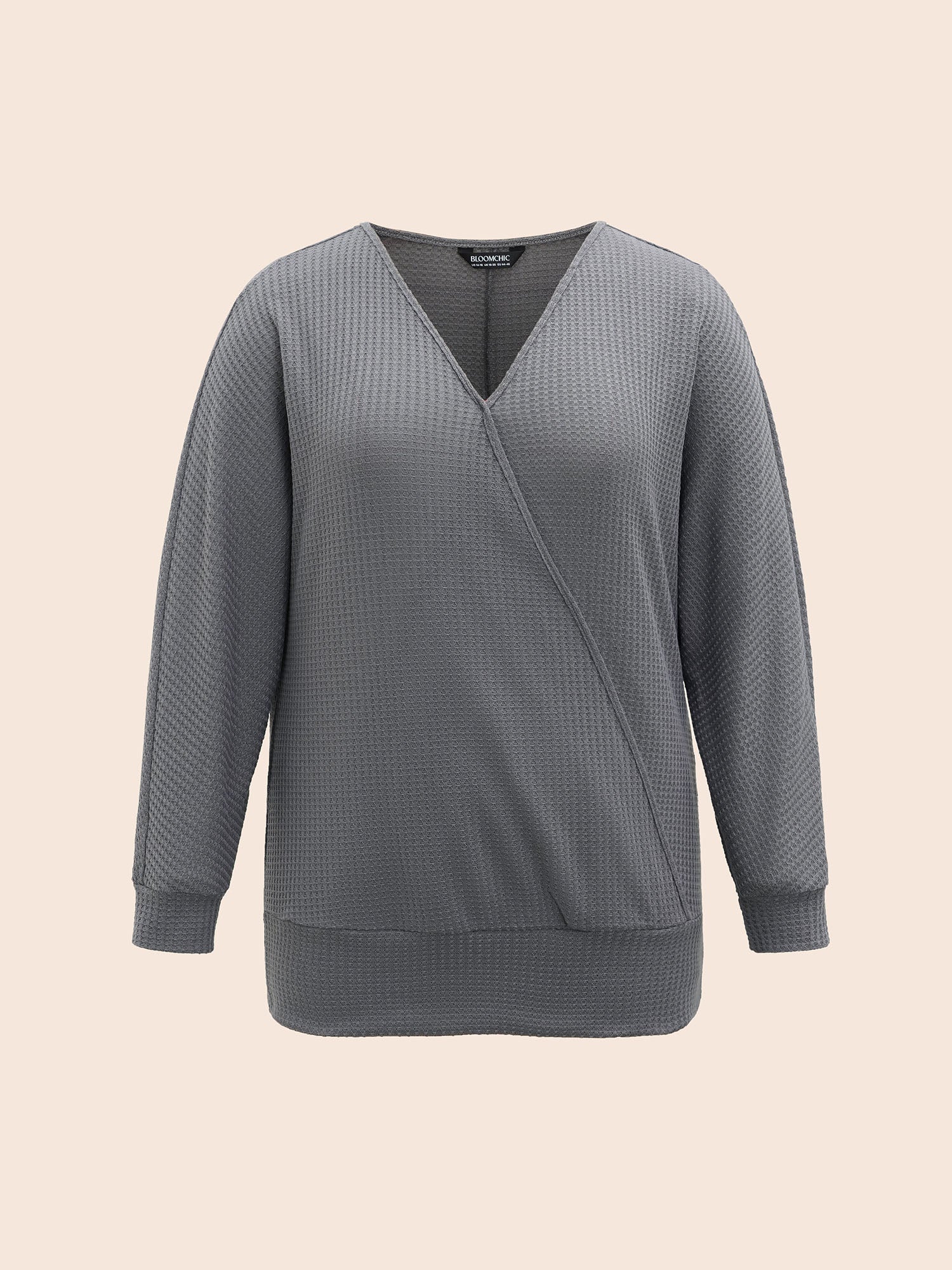 Solid Waffle Knit Wrap Long Sleeve T-shirt - Image 10