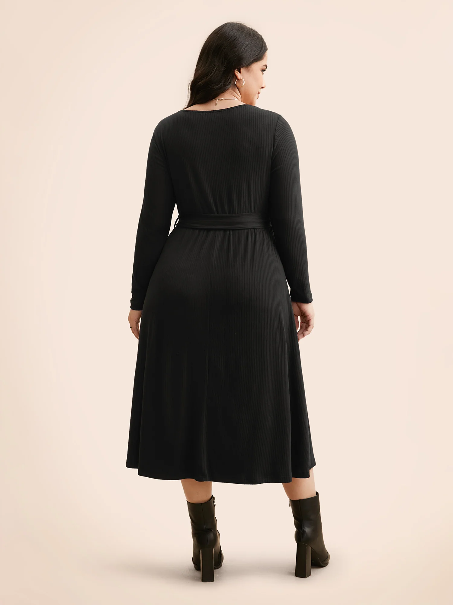 Solid Waist Tie Midi Dress - Image 5