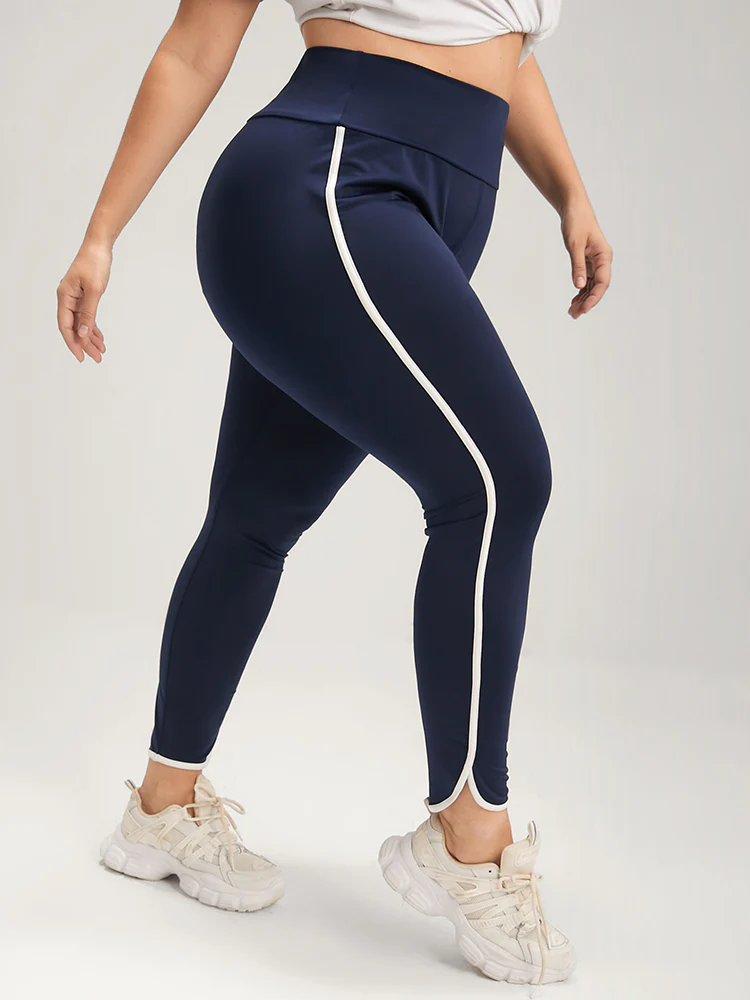 Solid Wide Waistband Contrast Trim Skinny Leggings - Image 5