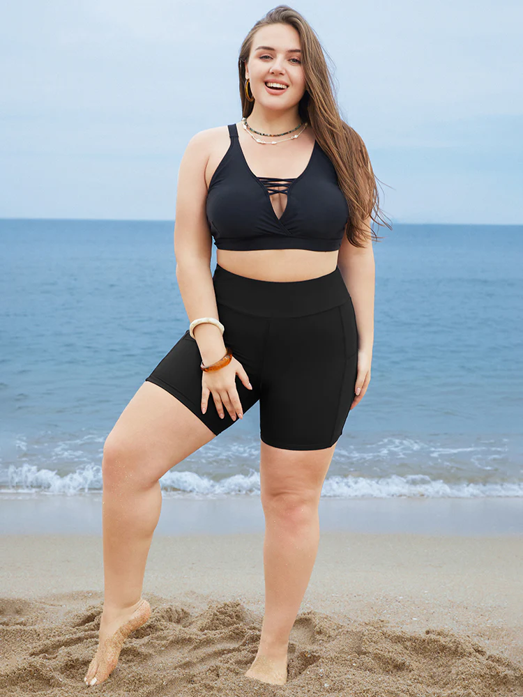 Solid Wide Waistband Swim Shorts - Image 3