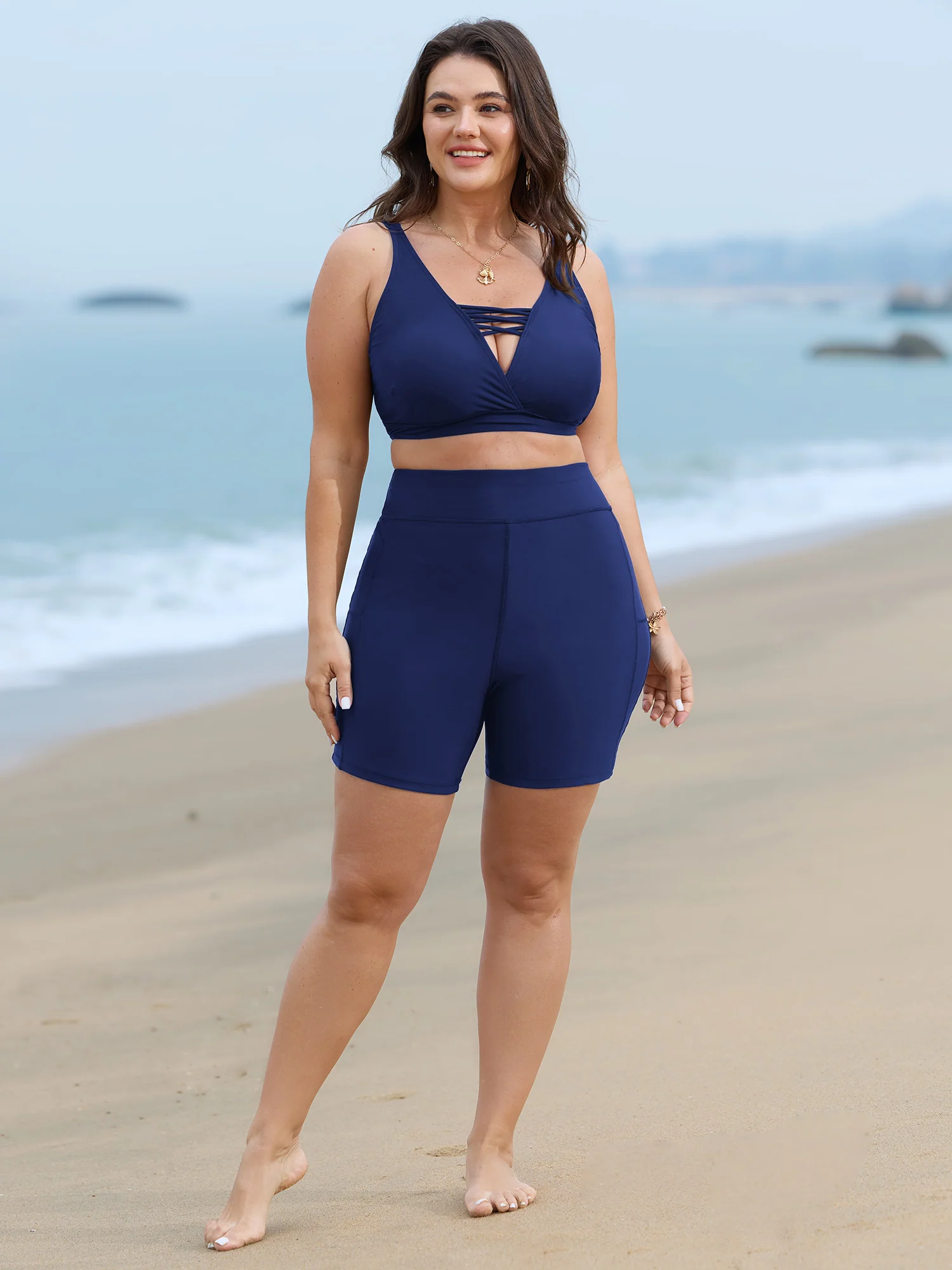 Solid Wide Waistband Swim Shorts - Image 7