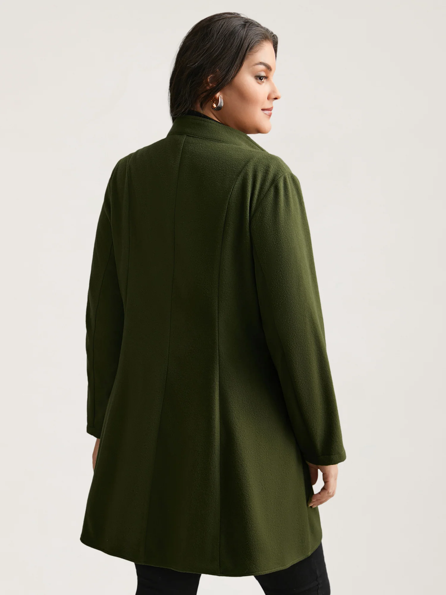 Solid Wrap Button Up Asymmetrical Hem Coat - Image 5
