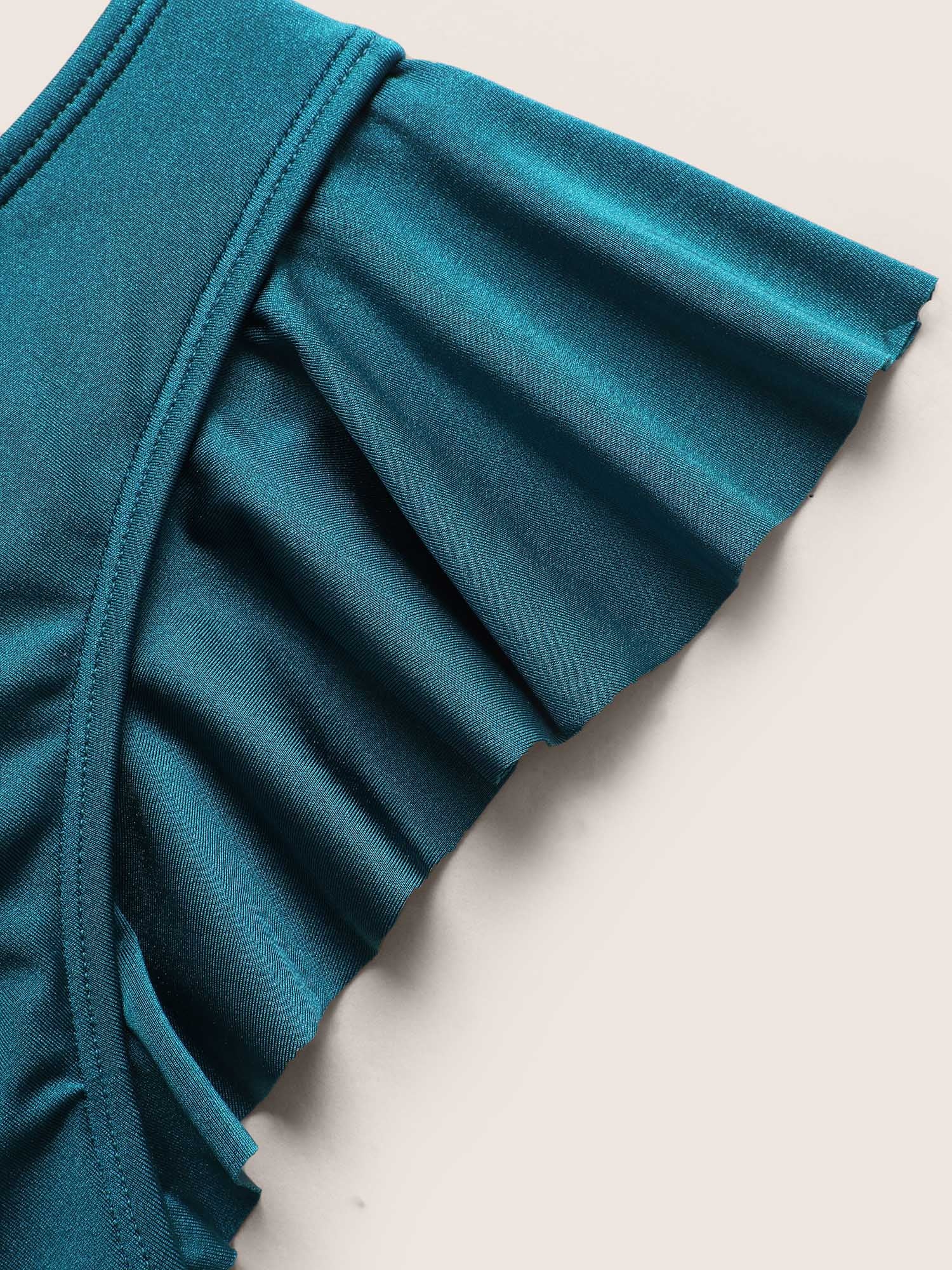 Solid Wrap Ruffle Cap Sleeve Swim Top - Image 5