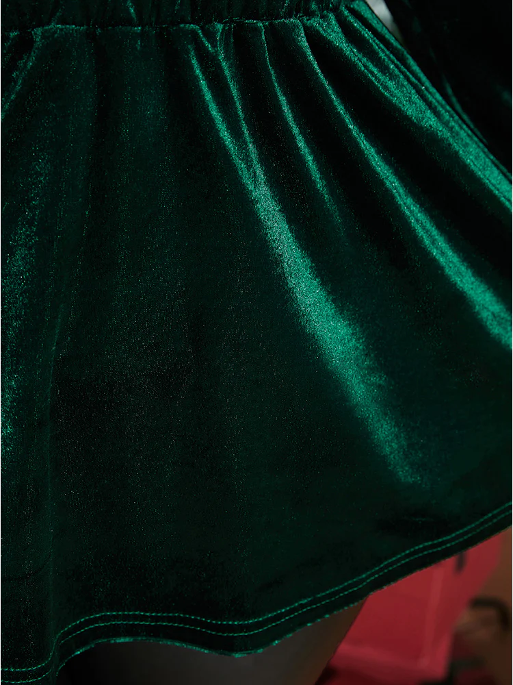 Solid Wrap Ruffle Lantern Sleeve Velvet Long Tee - Image 8
