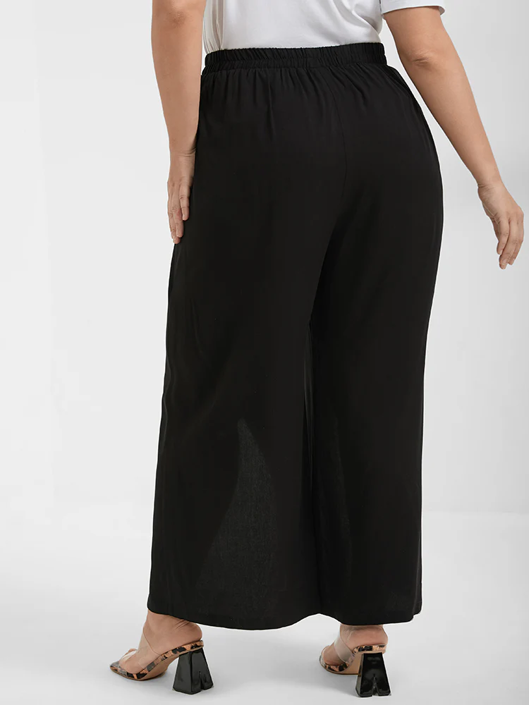 Solid Wrap Split Pocket Knot Waist Pants - Image 4