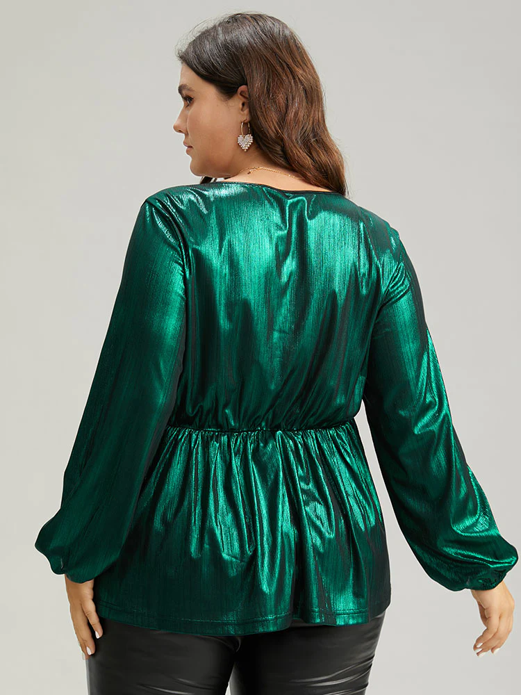 Solid Wrap Twist Front Gathered Blouse - Image 2