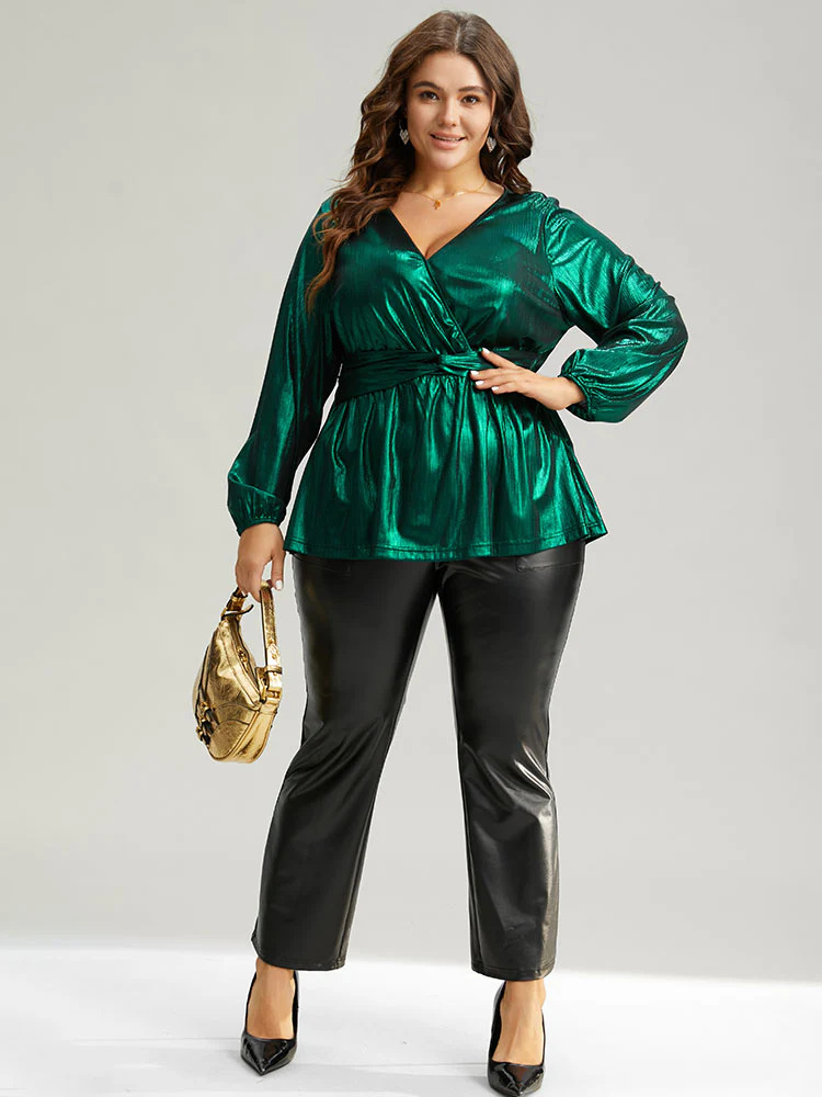 Solid Wrap Twist Front Gathered Blouse - Image 4