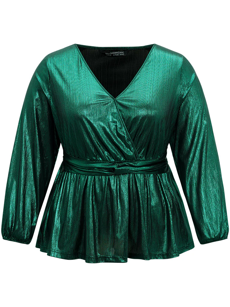 Solid Wrap Twist Front Gathered Blouse - Image 7