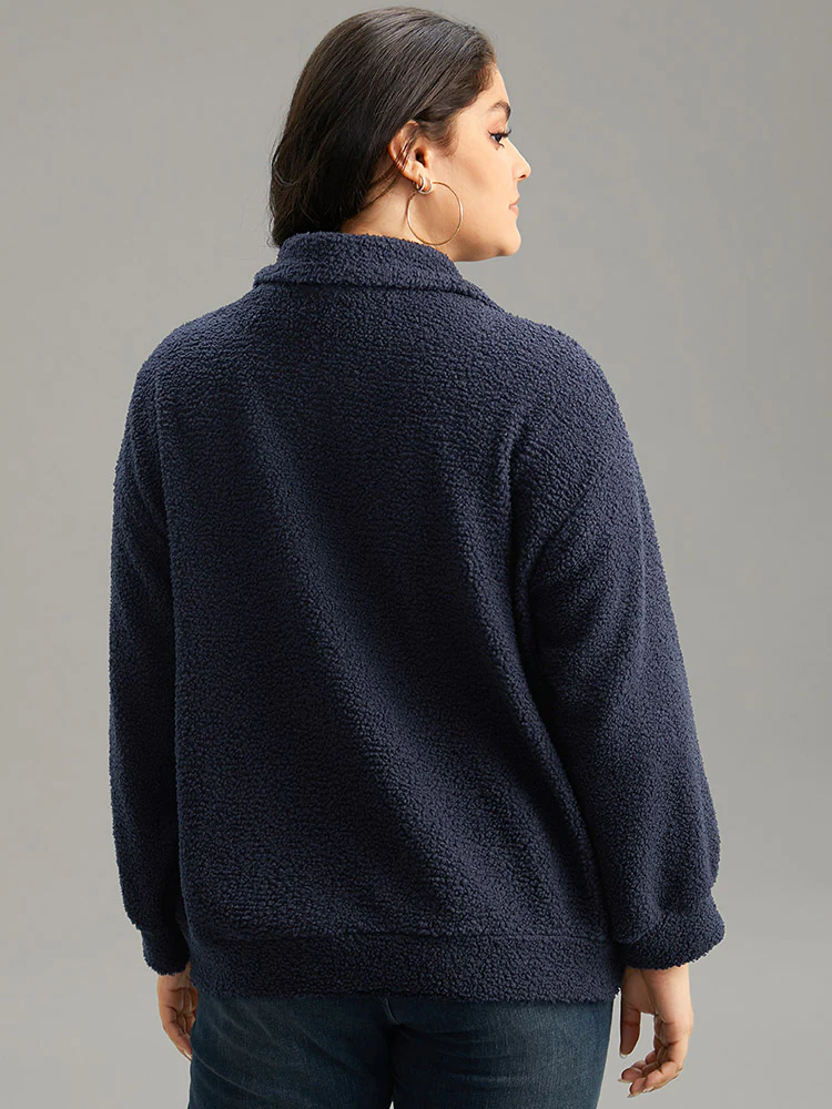 Solid Zipper Pocket Teddy Jacket - Image 3