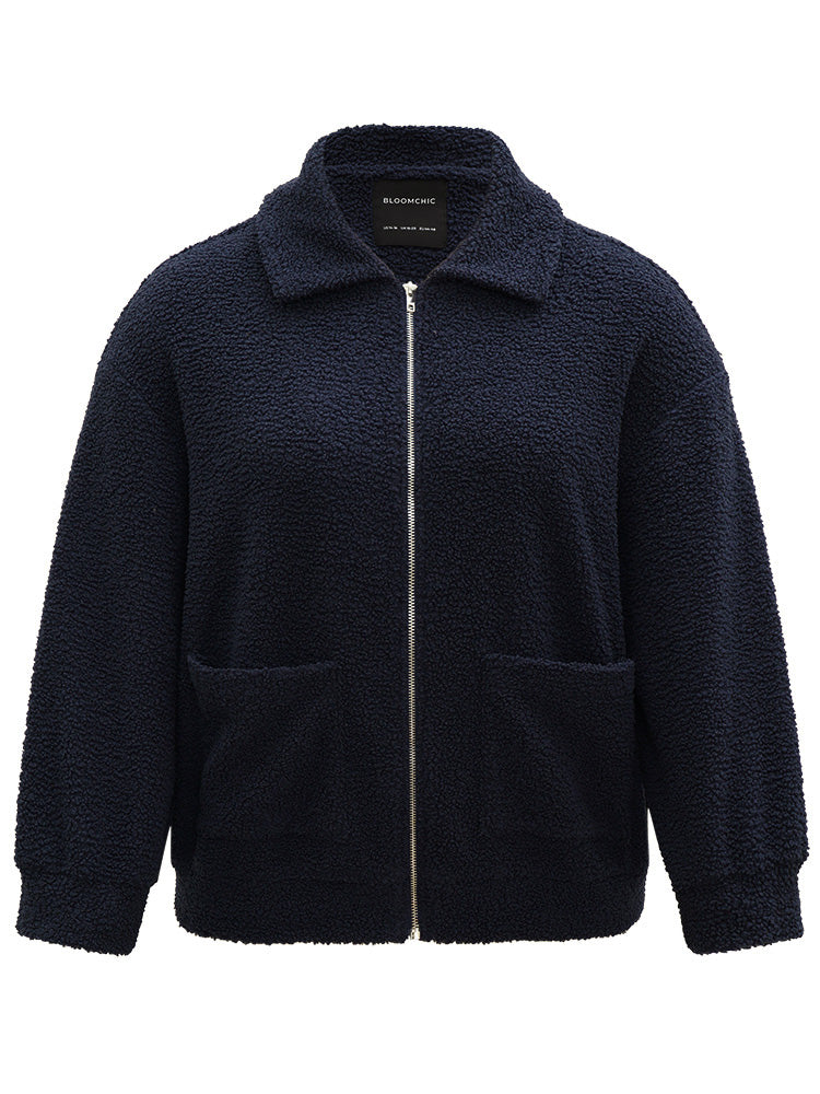 Solid Zipper Pocket Teddy Jacket - Image 7