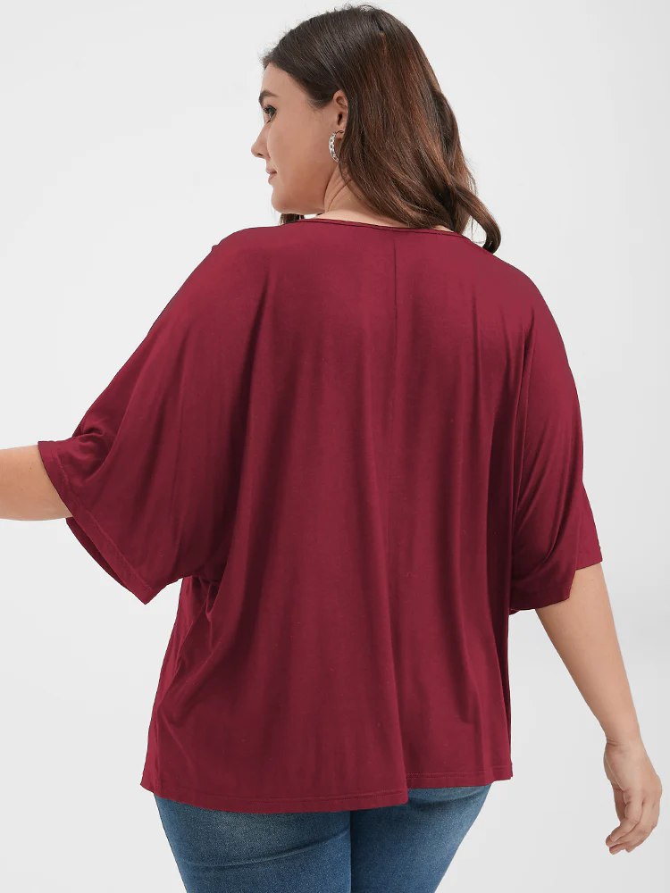 Solid Zipper V Neck Pearl Beaded Modal T-shirt - Image 5