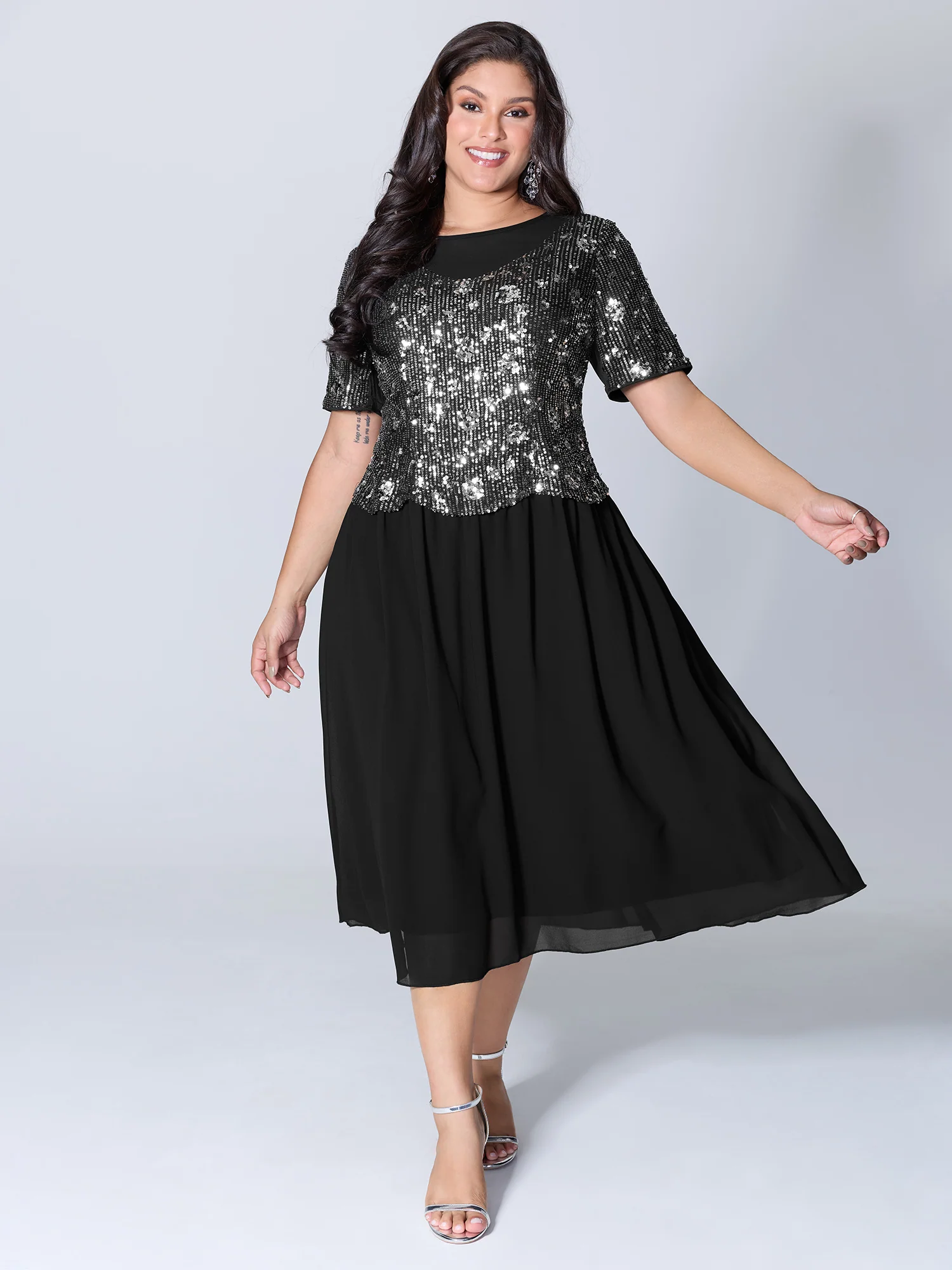 Sparkly 2-In-1 Color Contrast Midi Dress - Image 3