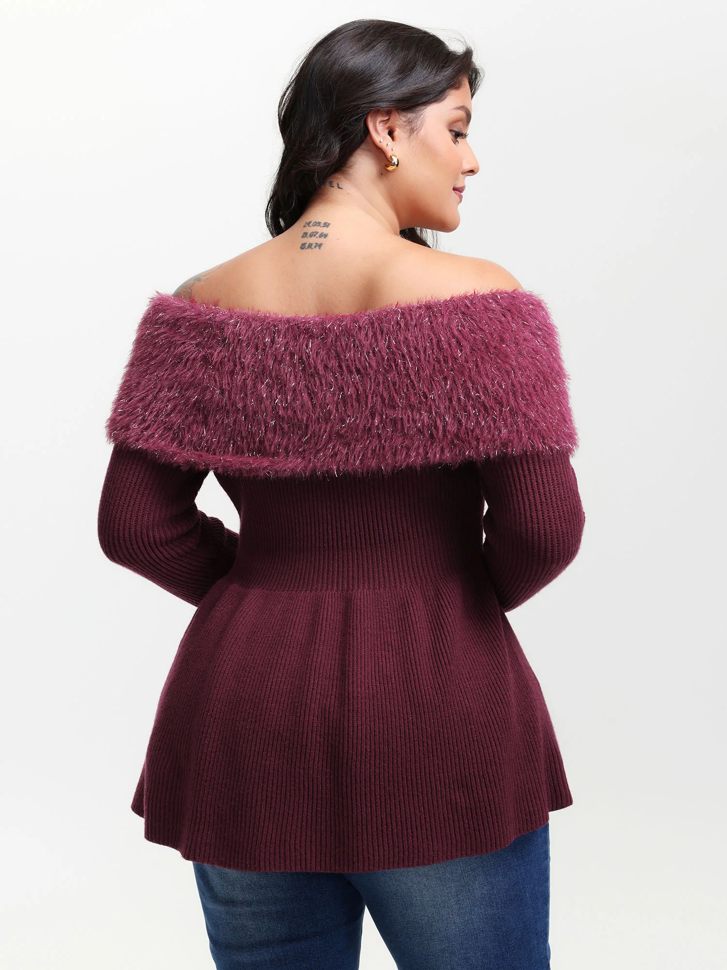 Sparkly Fur Off-Shoulder A-Line Pullover - Image 5
