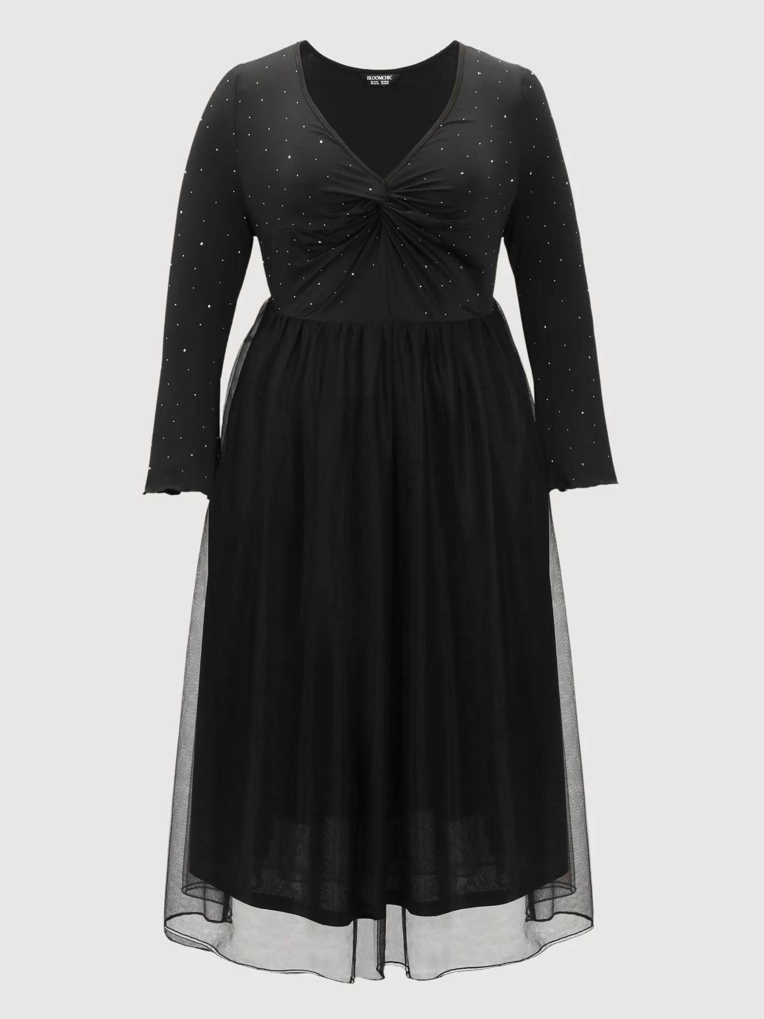 Sparkly Mesh Pockets Ruched Bodice Midi Dress - Image 7
