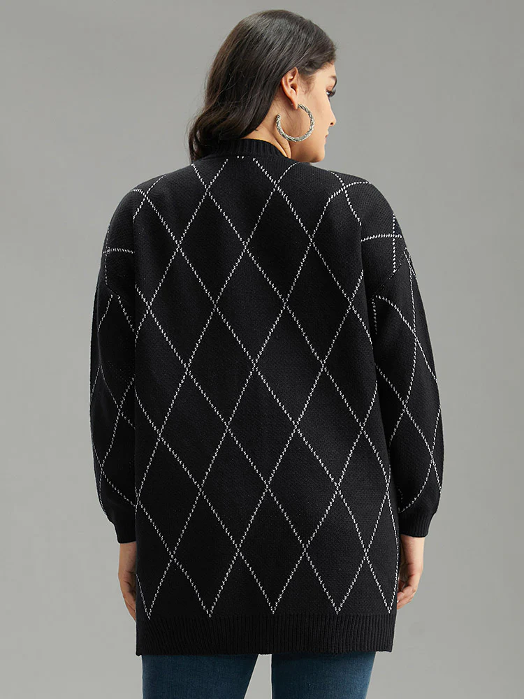 Sparkly Plaid Open Front Cardigan - Image 2