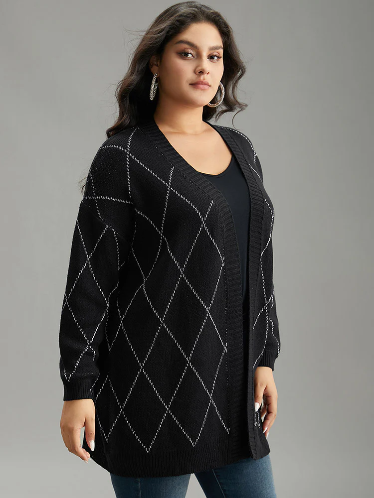 Sparkly Plaid Open Front Cardigan - Image 4