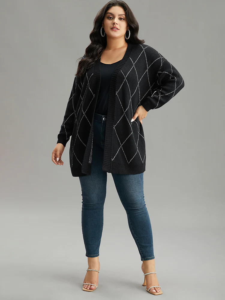Sparkly Plaid Open Front Cardigan - Image 5