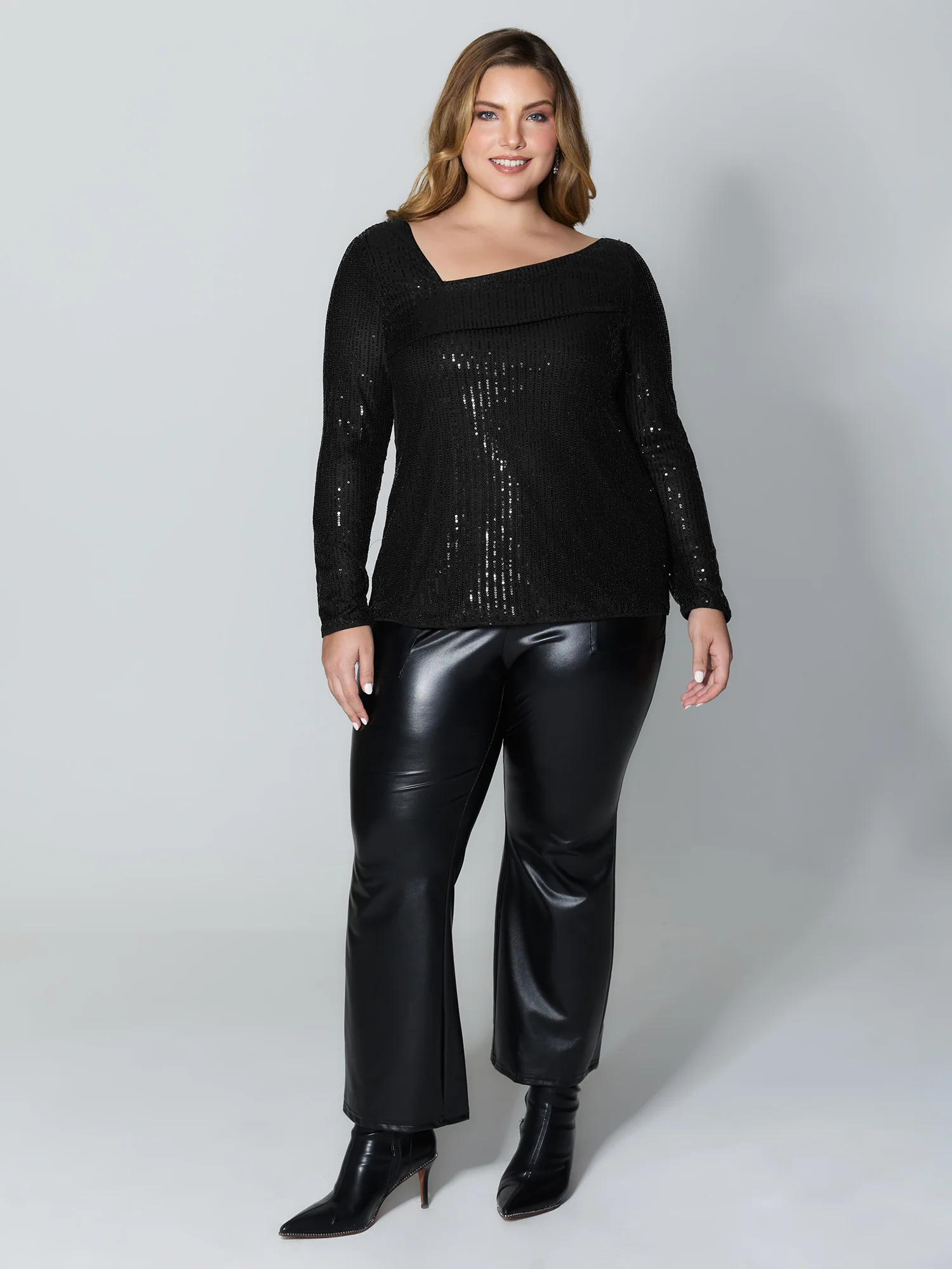 Sparkly Sequin Asymmetrical Neckline Blouse - Image 2