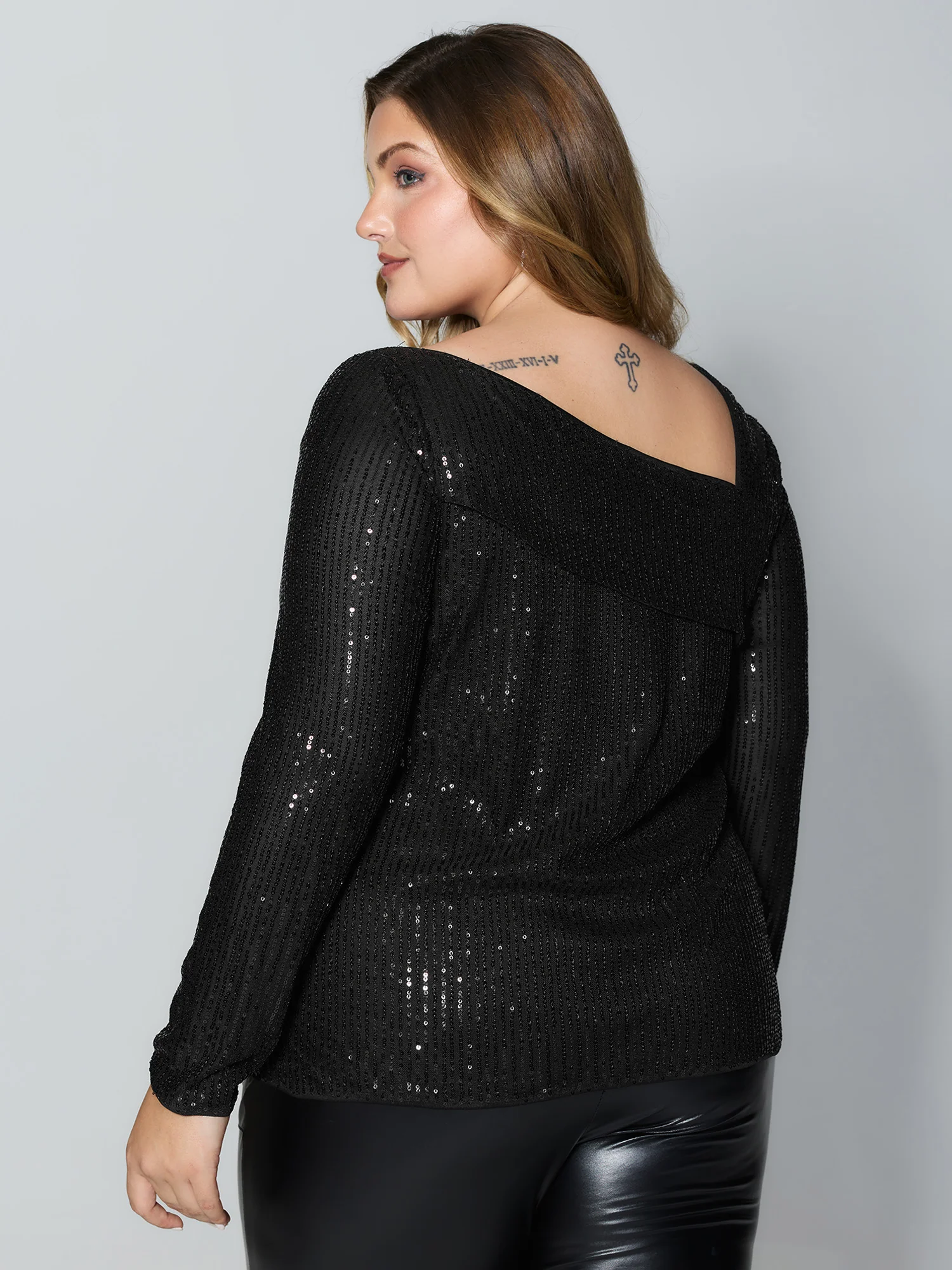 Sparkly Sequin Asymmetrical Neckline Blouse - Image 4