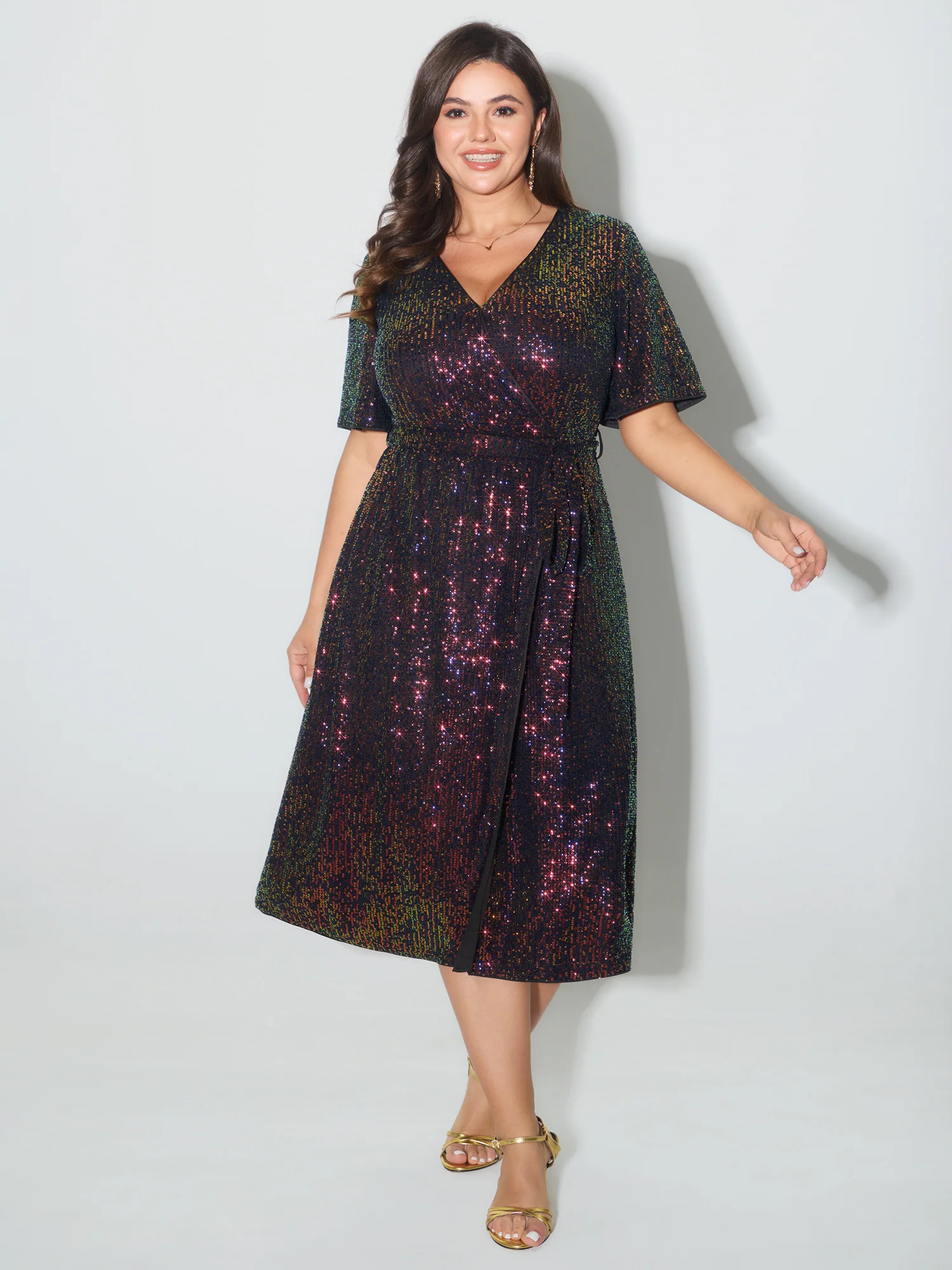Sparkly Sequin Belt Waist Midi Dress - Image 4