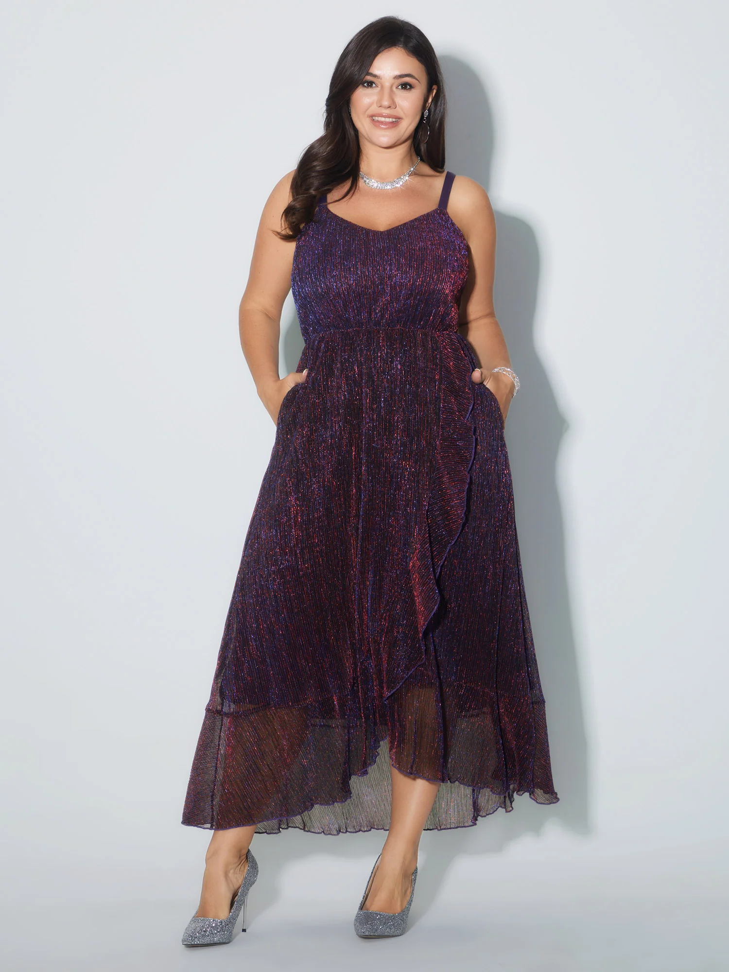 Sparkly Sequin High-Low Ruffled Maxi Dress - Image 3