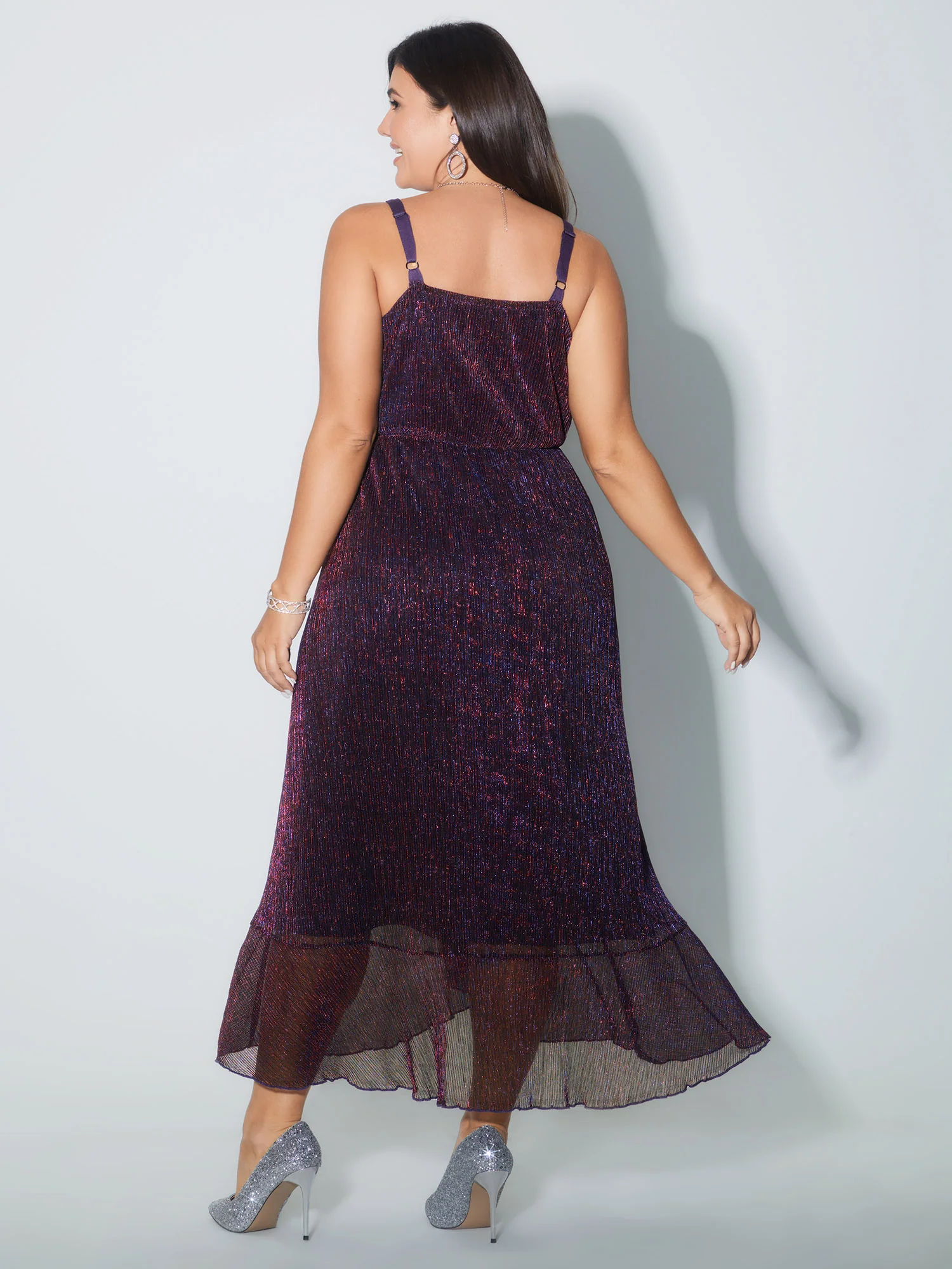 Sparkly Sequin High-Low Ruffled Maxi Dress - Image 4