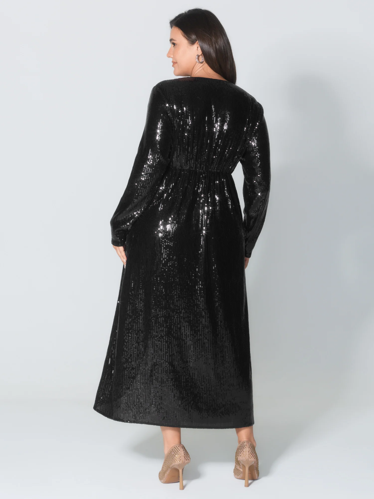 Sparkly Sequin Waist-Defining Sheer Maxi Dress - Image 4