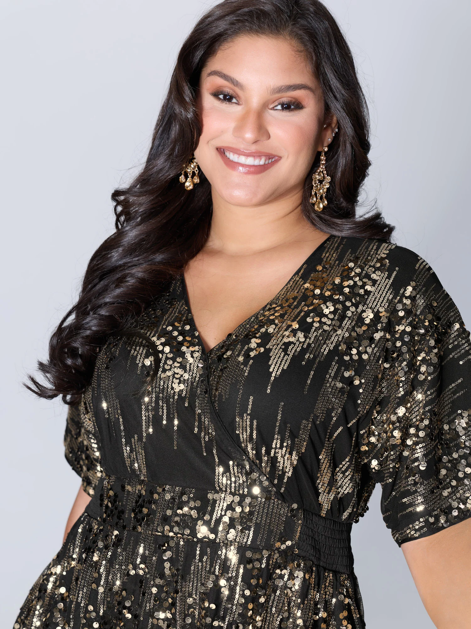 Sparkly Sequins Wrap Neck Midi Dress - Image 2