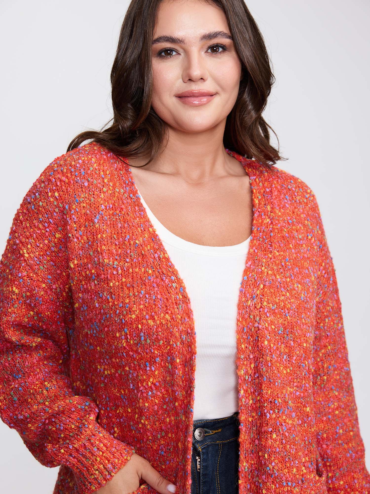 Speckled Textured Pockets Knit Cardigan - Image 2