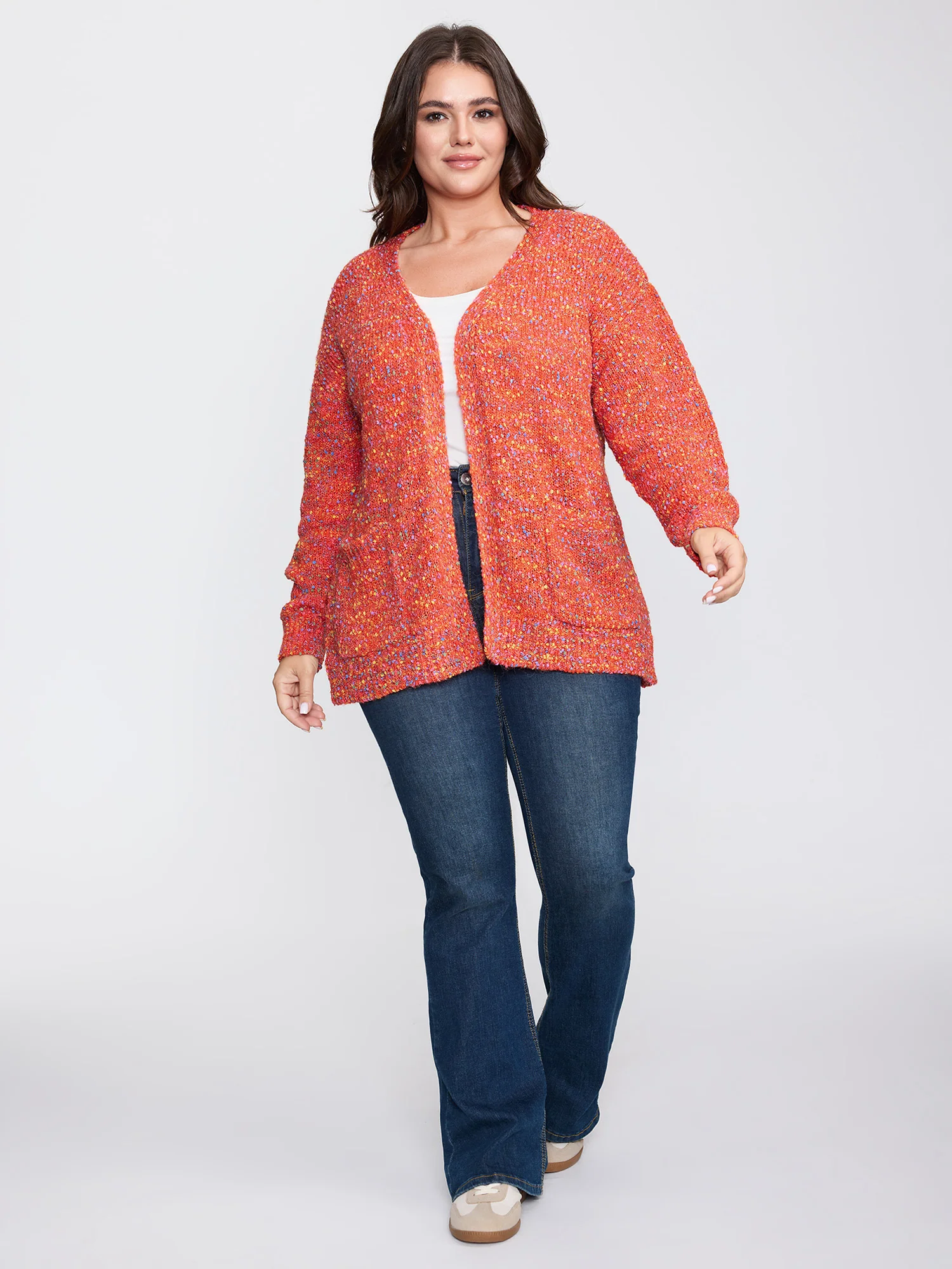 Speckled Textured Pockets Knit Cardigan - Image 3