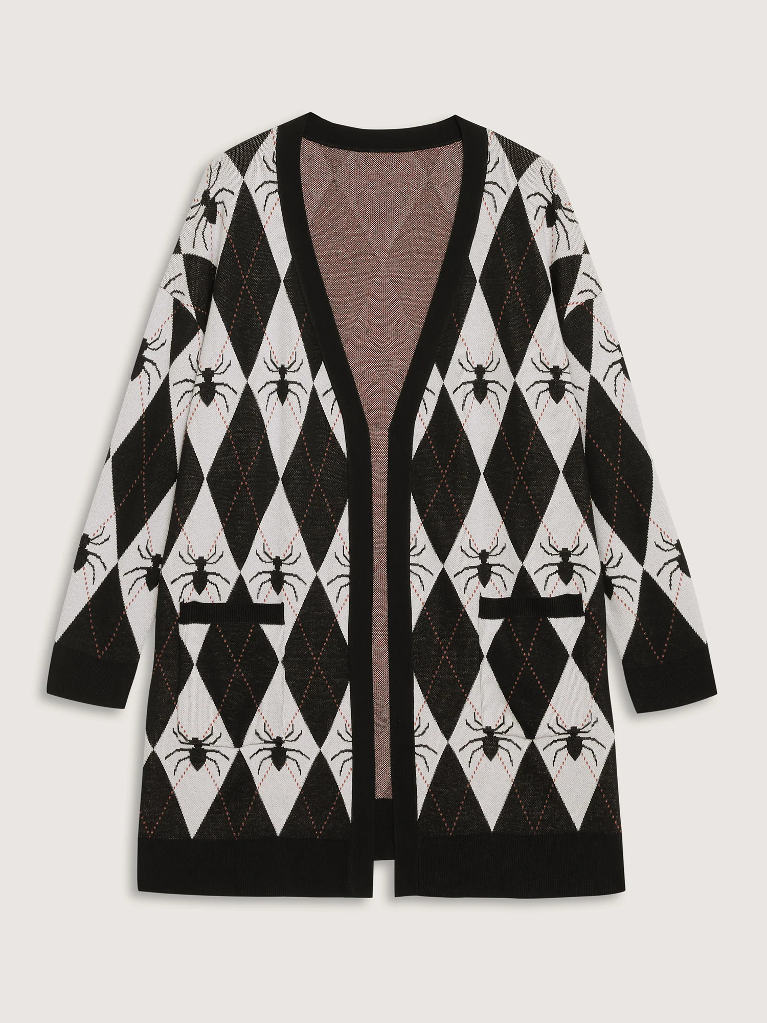 Spider Check Jacquard Pockets Knit Cardigan - Image 8