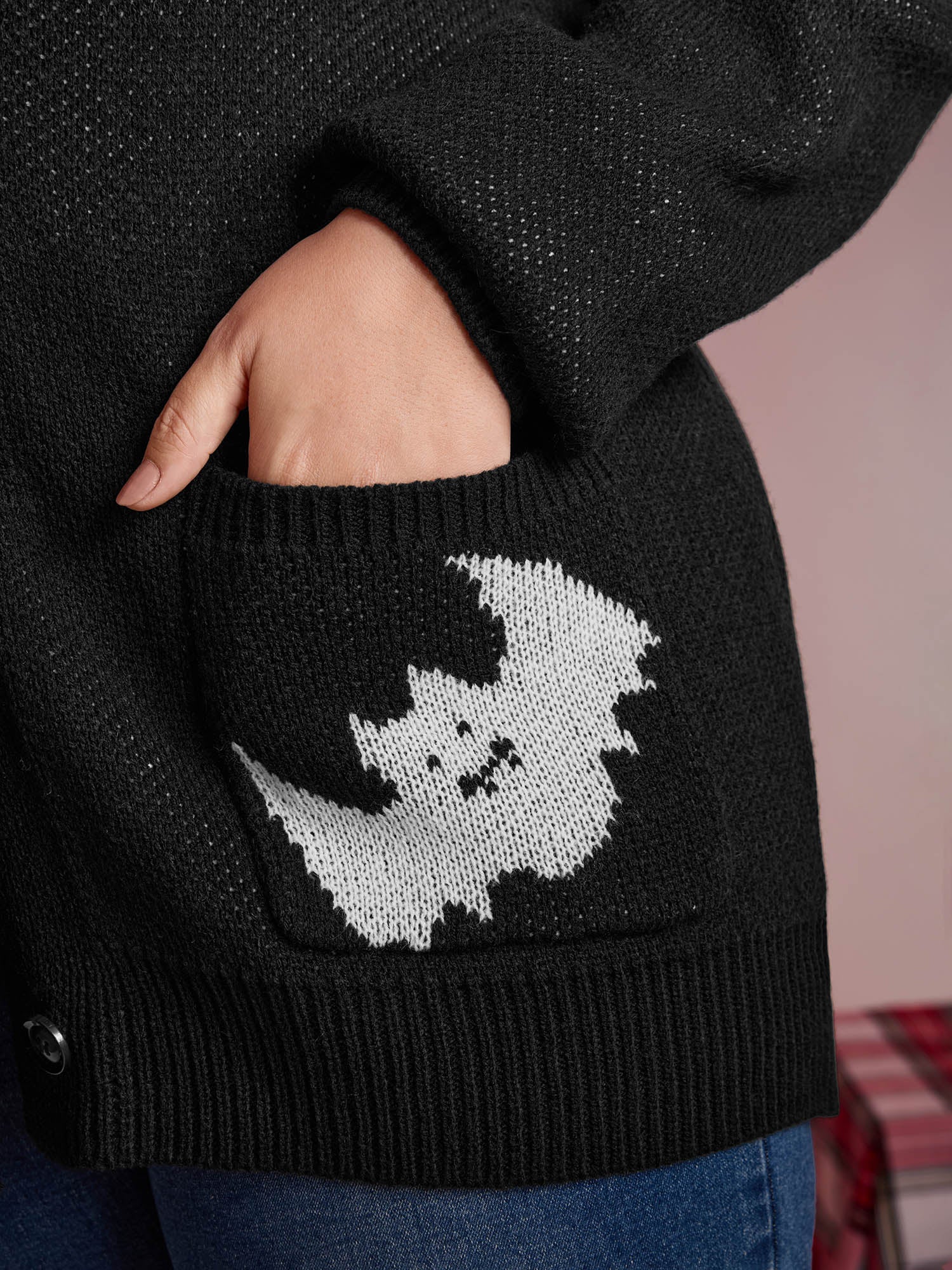 Spiderweb Bat Jacquard Pockets Knit Cardigan - Image 5