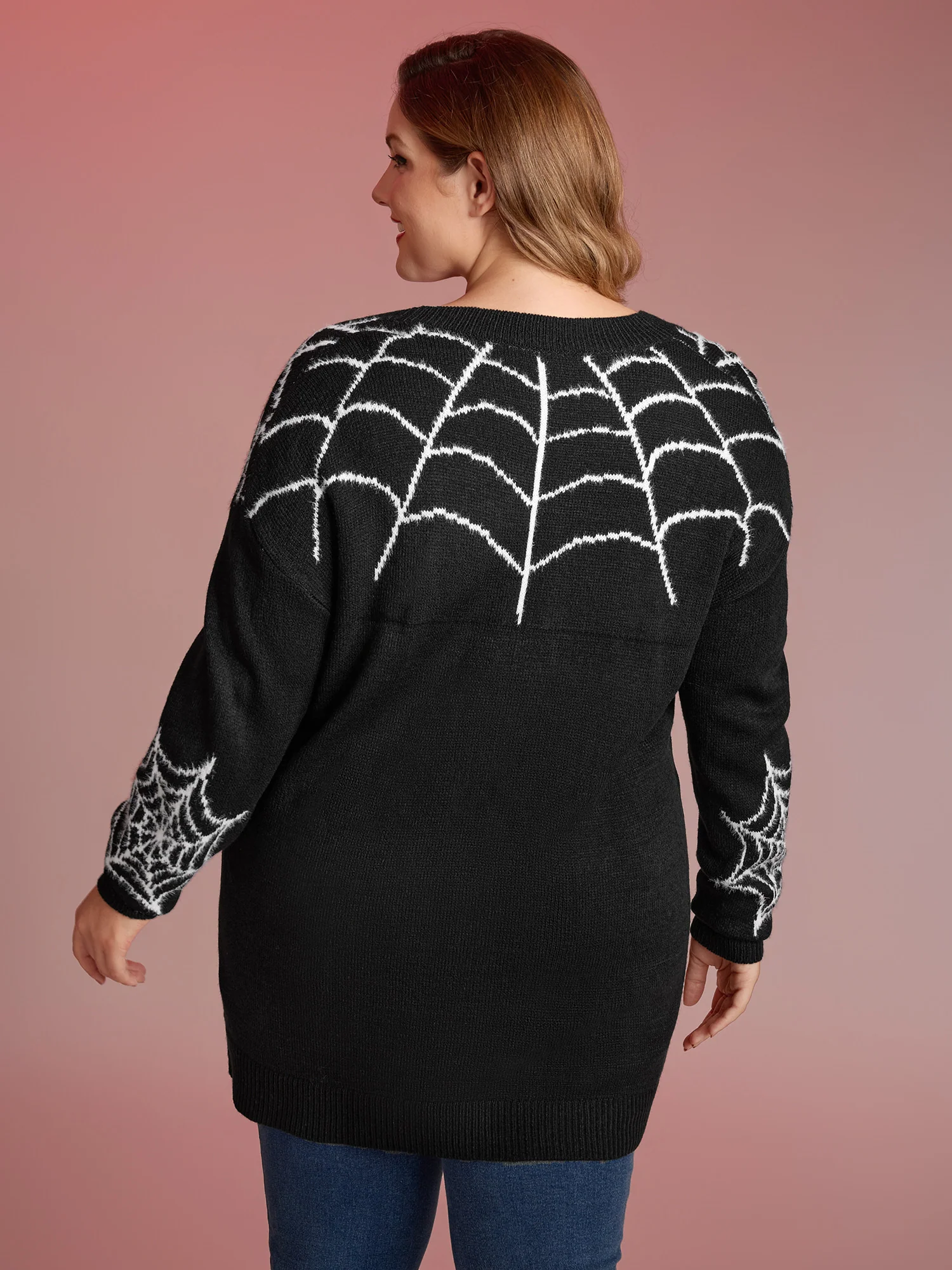 Spiderweb Jacquard Pockets Button Knit Cardigan - Image 5