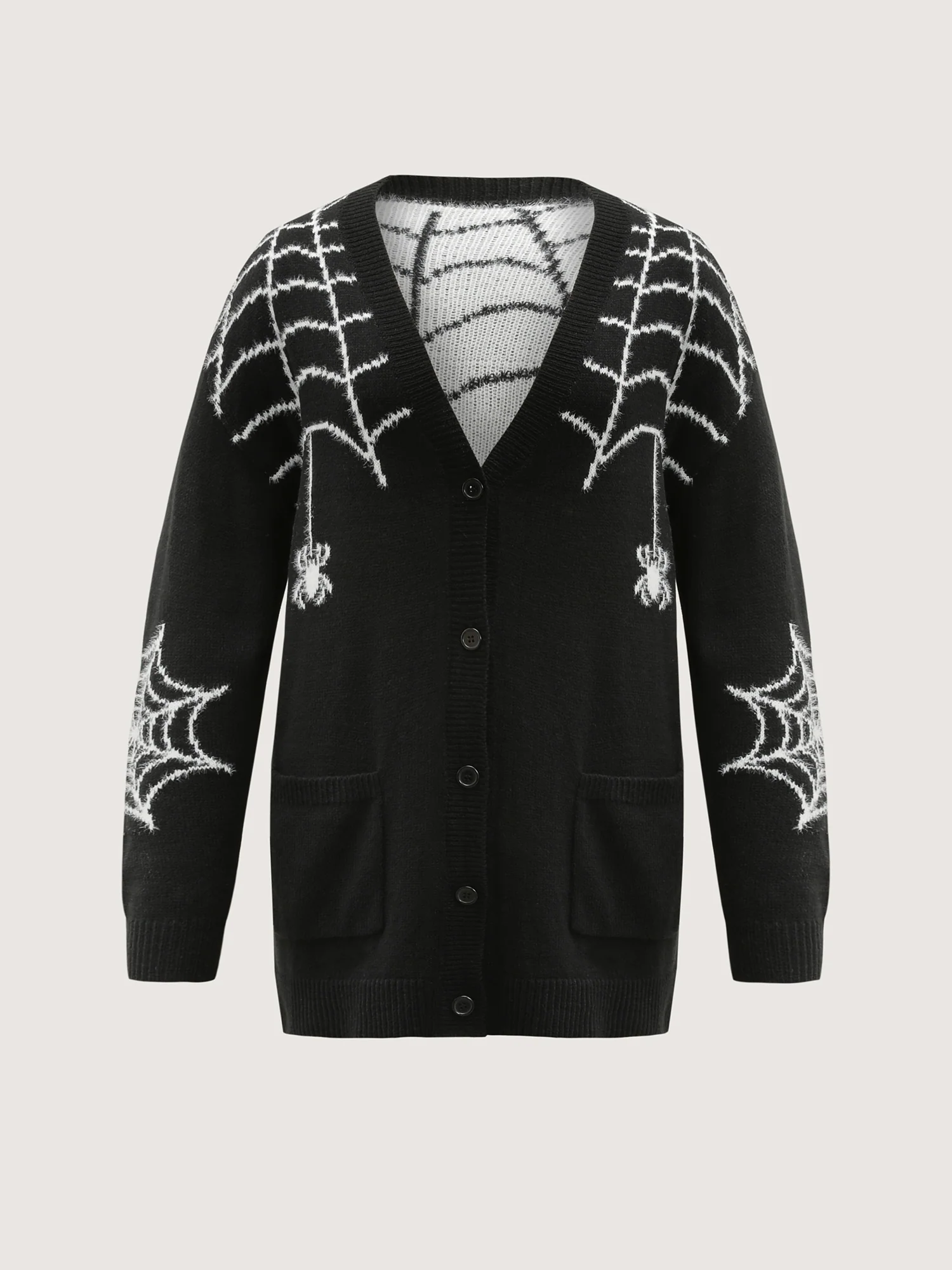 Spiderweb Jacquard Pockets Button Knit Cardigan - Image 9