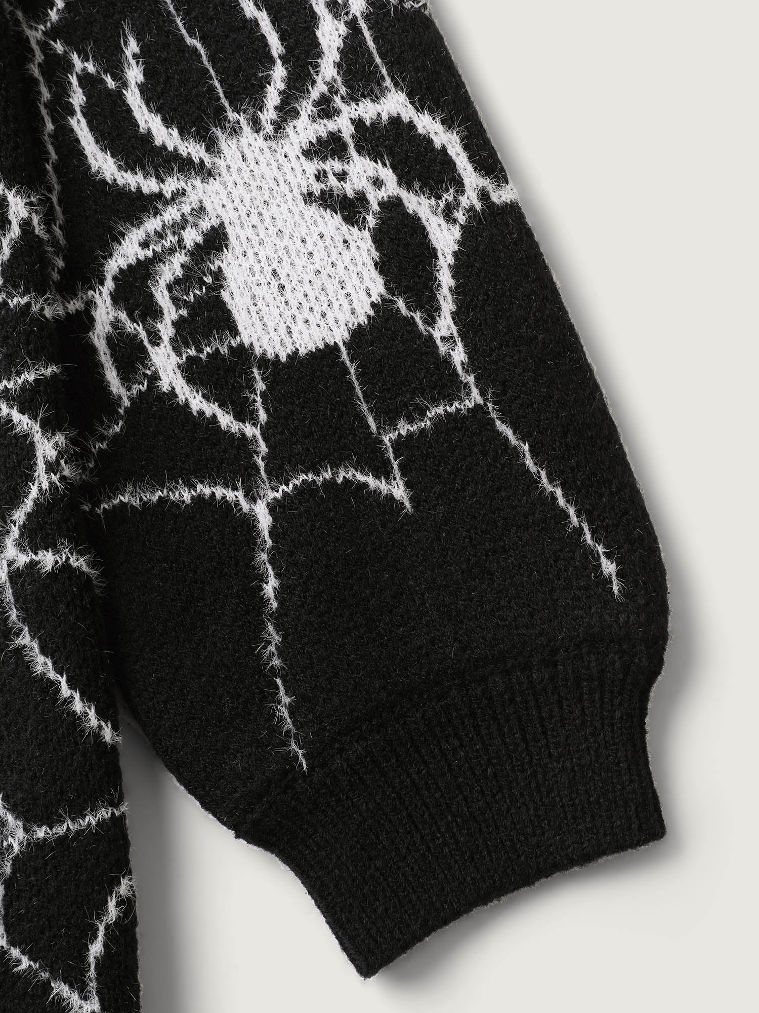 Spiderweb Jacquard Print Ribbed Pullover - Image 6