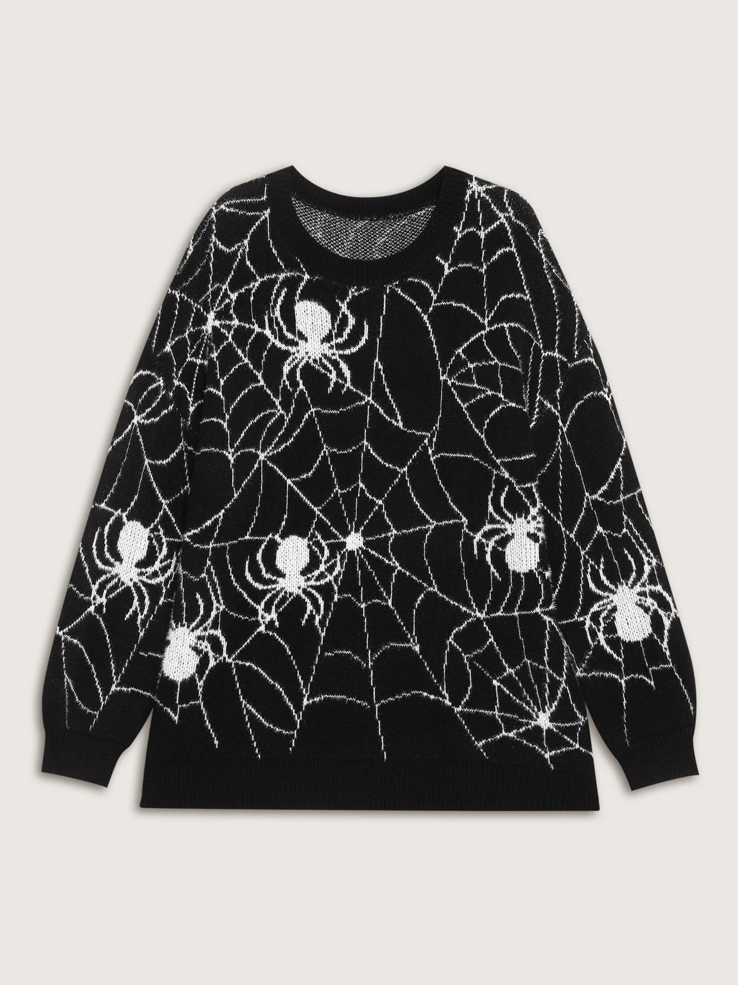 Spiderweb Jacquard Print Ribbed Pullover - Image 7